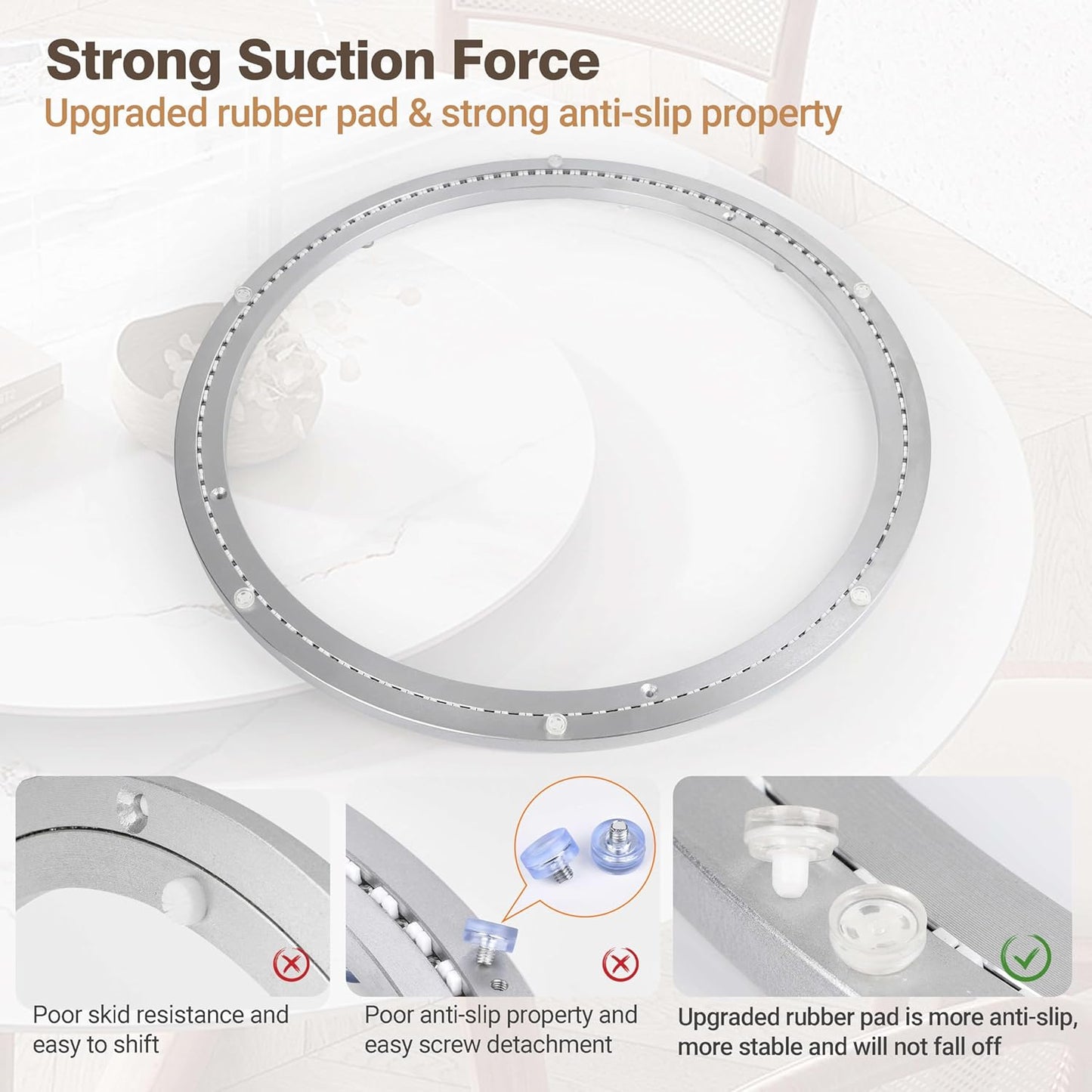 18 Inch Lazy Susan Bearing Aluminum Alloy Rotating Turntable, Non - Slip Mute Metal Bearing Swivel Plate Hardware for Dining and Workbench,660 Pounds Capacity