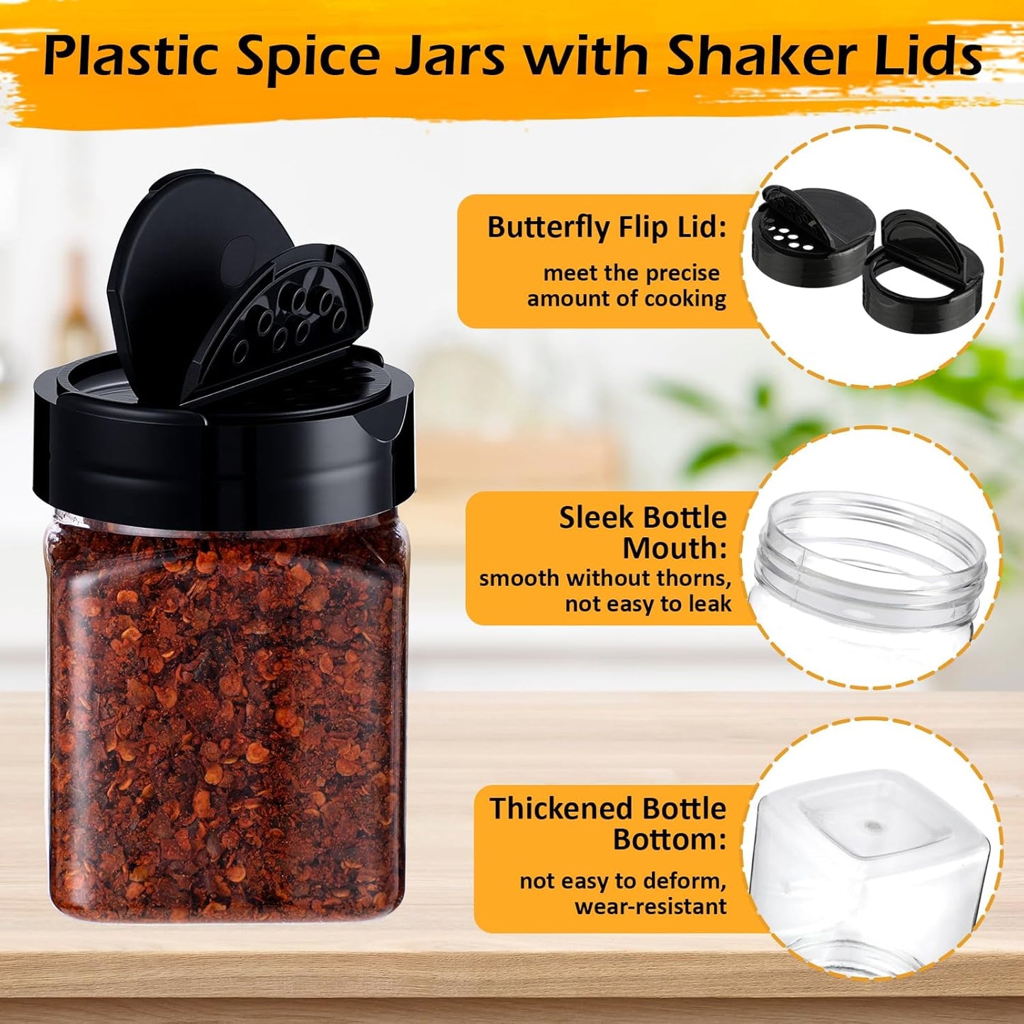 30 Pack Plastic Spice Jars with Shaker Lids Clear Seasoning Containers Spice Bottles for Kitchen Storing Spice Herbs Seasoning Powders(Square,6.1 oz)