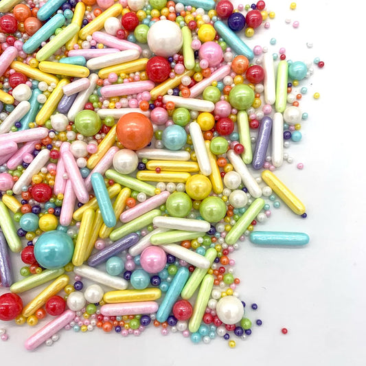 Rainbow Sprinkle Mix Pearl Sugar Candy Mix Size Baking Cake Decorations Cupcake Toppers Cookie Decorating Ice Cream Celebrations Shaker Jar Wedding Shower Party (130g/4.58oz）