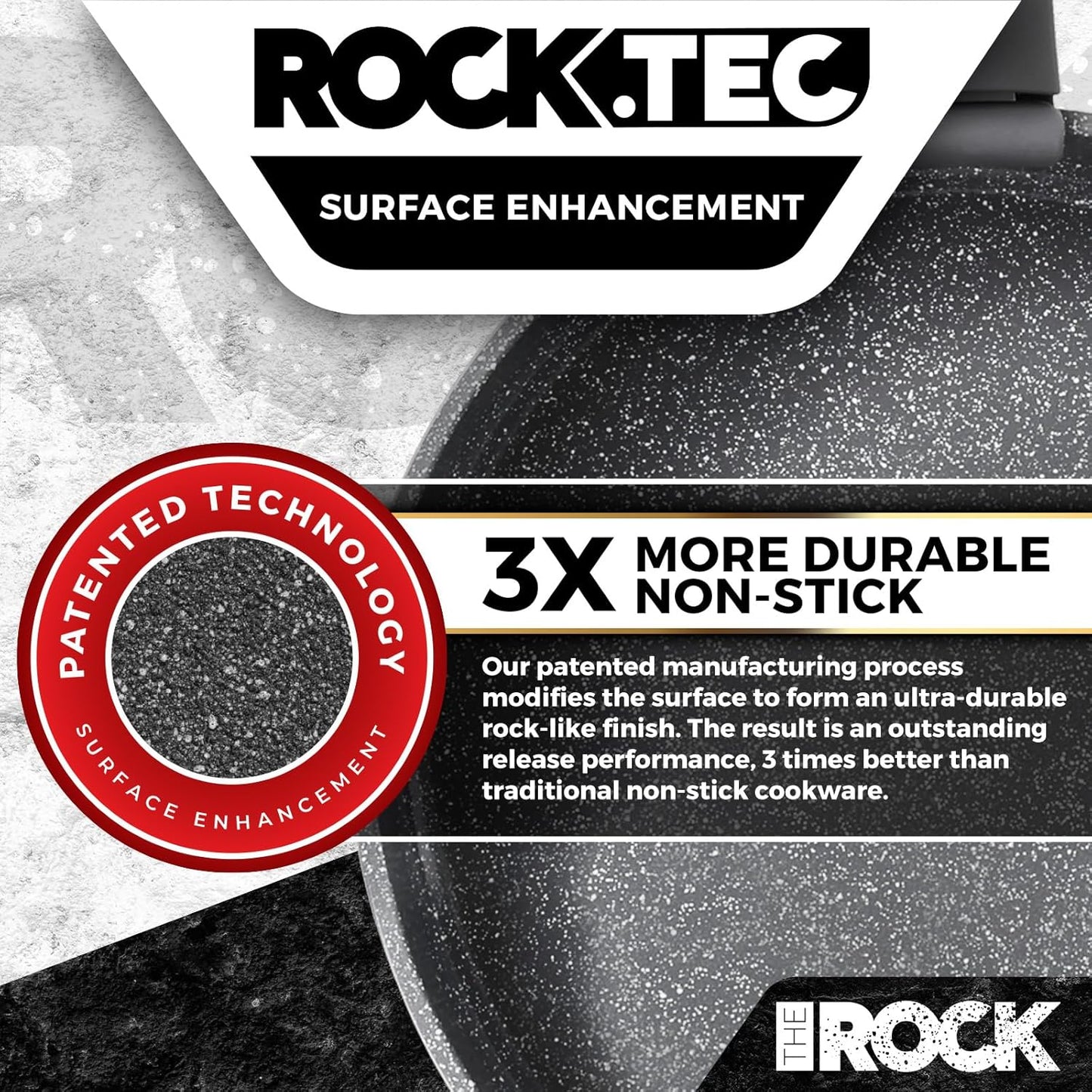 THE ROCK SMART SPACE Ceramic 16pc Nonstick Pots and Pans Set with ROCK.TEC, Cookware Set with Detachable Handles, Scratch/Stain/Crack Proof, Oven & Dishwasher Safe, PFAS & PFOA Free, Grey