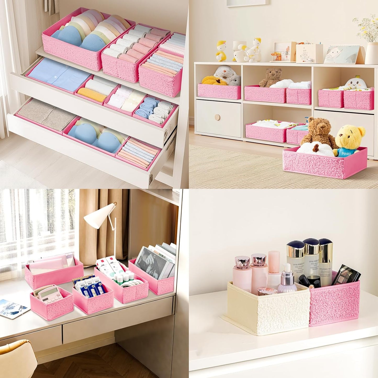 Drawer Organizer Clothes - 18 Pack Dresser Organizer for Nursery, Foldable Sock Underwear Organizer, Baby Drawer Organizer, Small Fabric Storage Bins for Dresser Drawer, Pink