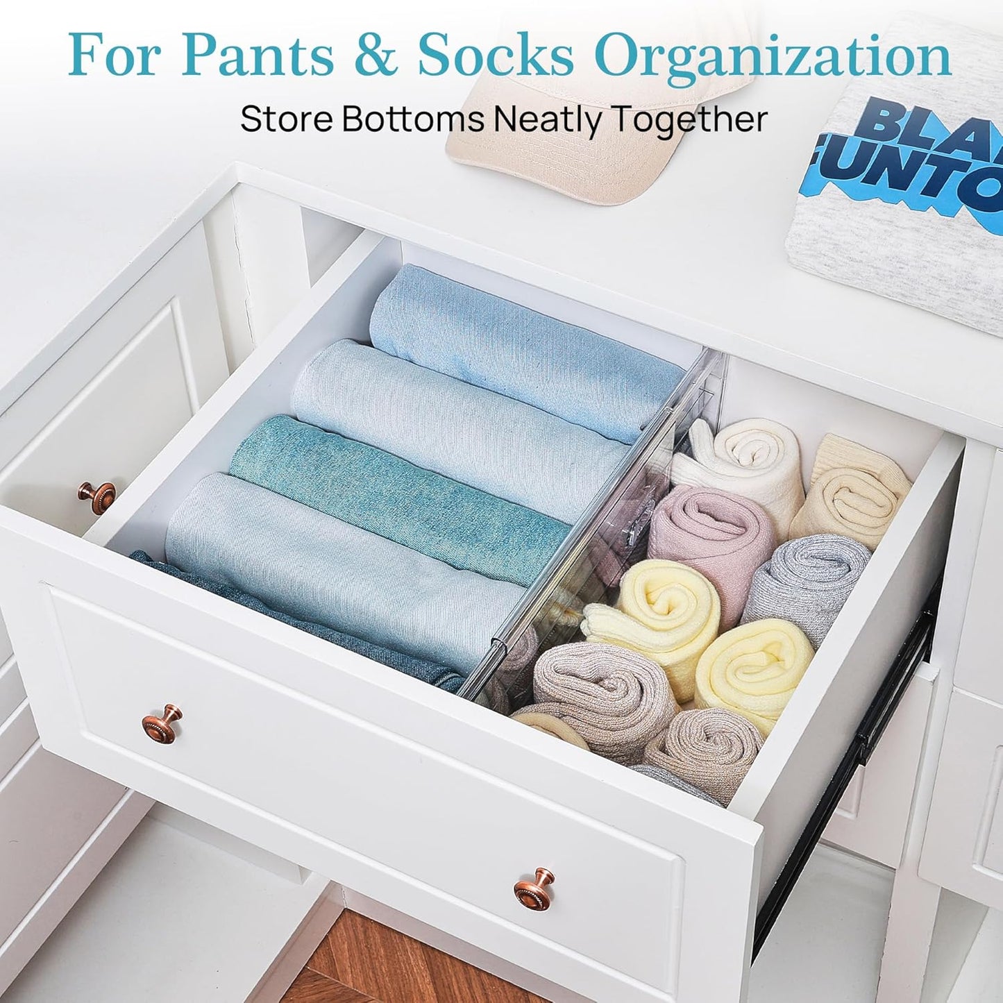 Vtopmart 8 Pack 6" Tall Upgrade Drawer Dividers for Big and Deep Drawer, 12.8"-22.3" Adjustable Expandable Dresser Drawer Organizer, Clear Plastic Separators for Dresser, Baby Supplies, Kitchenware