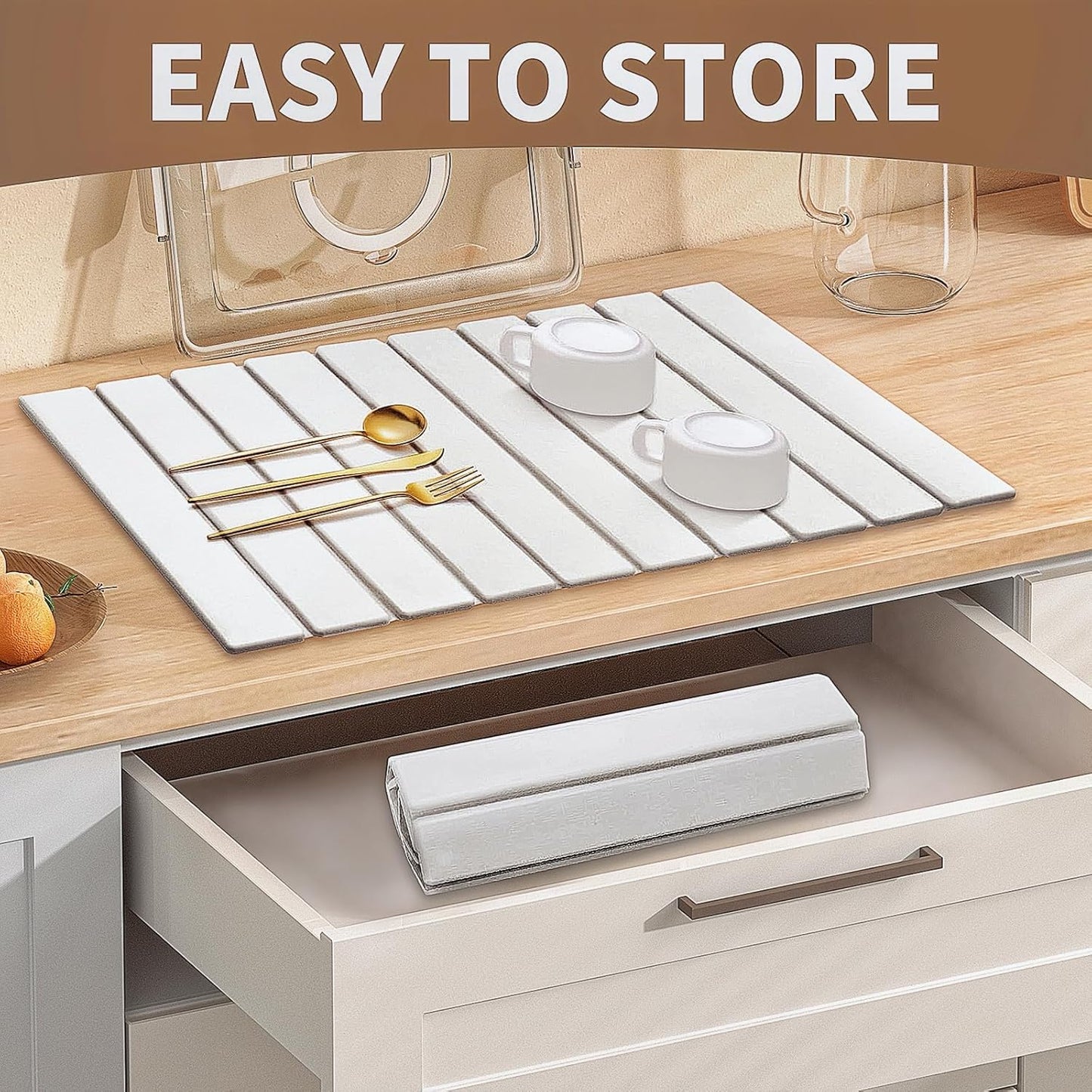 Large Stone Dish Drying Mat for Kitchen Counter, 24" x 16" Stone Drying Mat Foldable Quick Dry Absorbent Diatomaceous Earth Bath Mat Countertop Fast Dry Pad for Kitchen Dishes Bottles Cups Bathroom