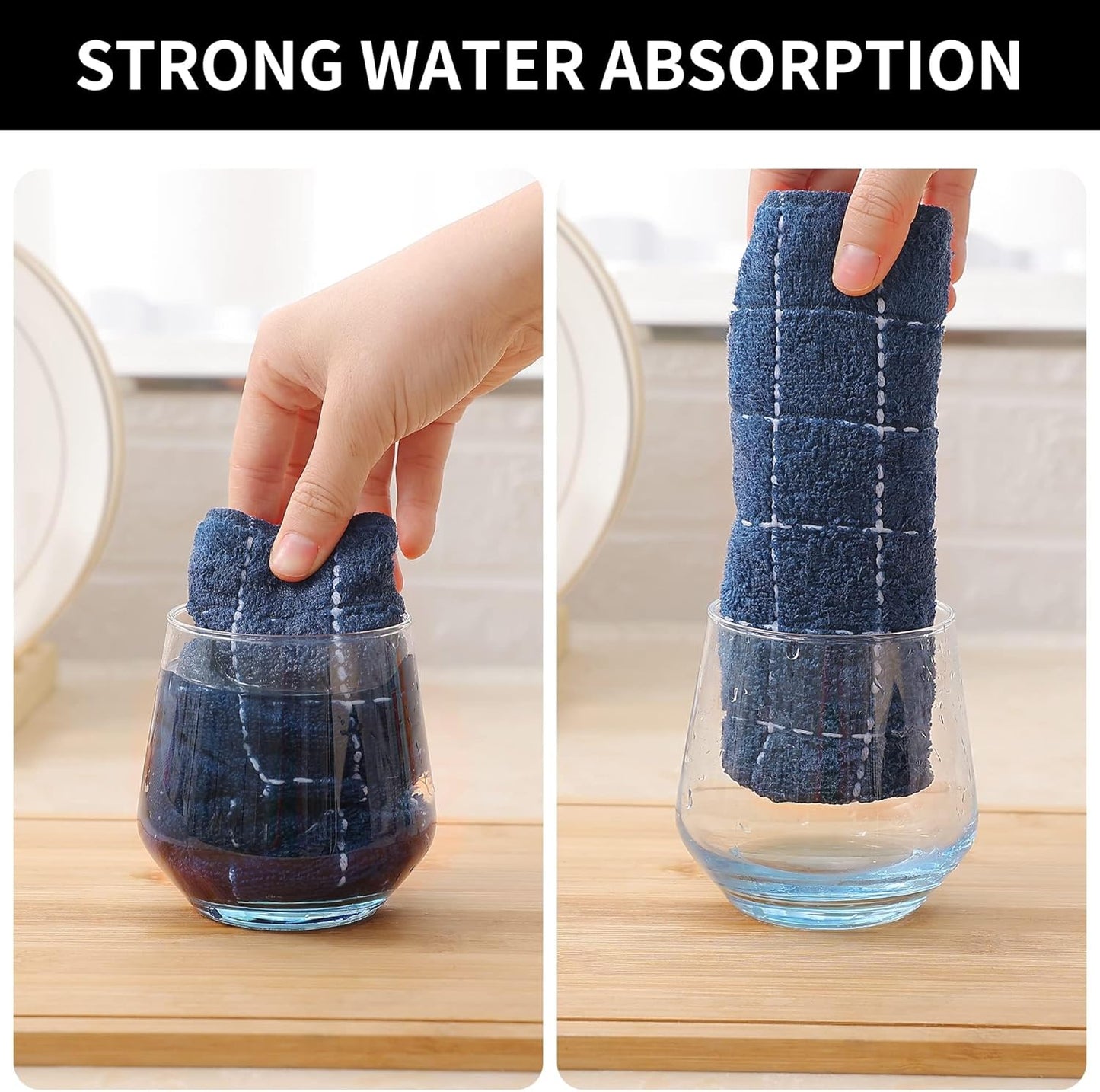 Homaxy 100% Cotton Terry Kitchen Towels(Navy Blue, 13 x 28 inches), Checkered Designed, Soft and Super Absorbent Dish Towels, 12 Pack