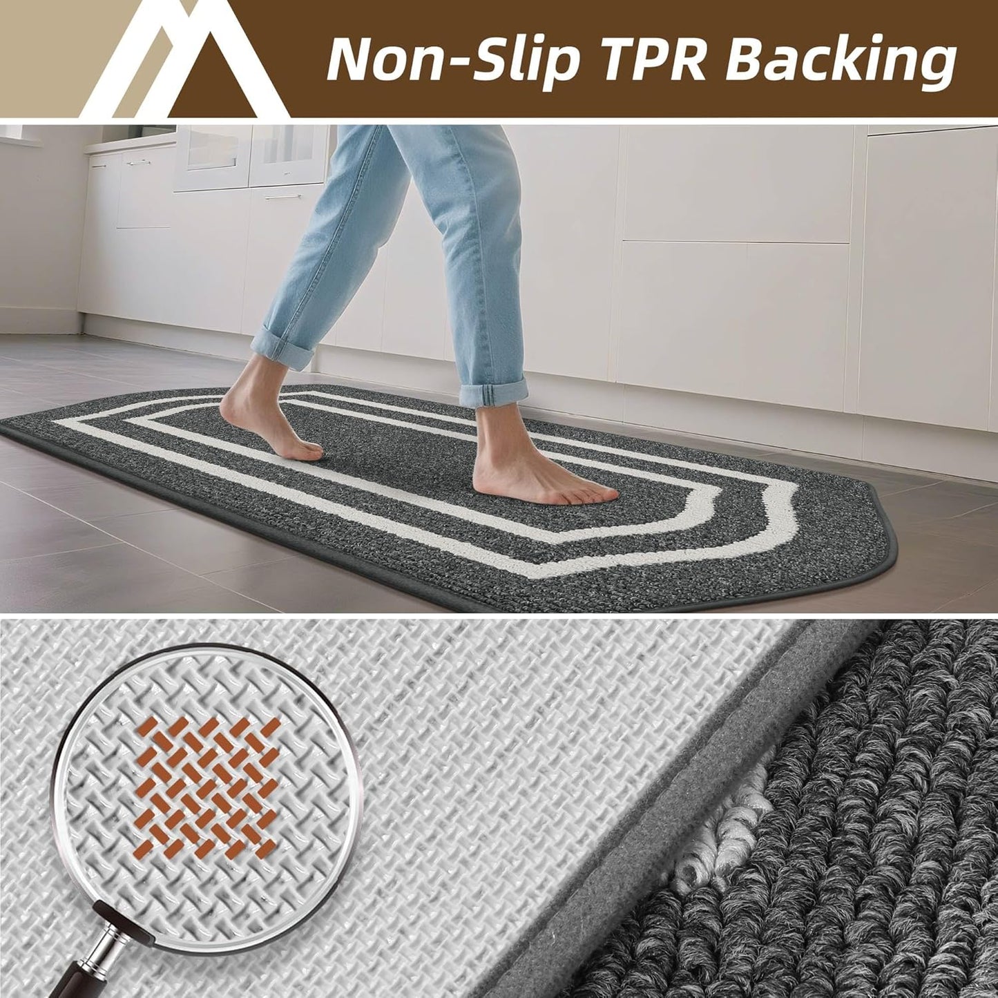 COSY HOMEER Long Kitchen Floor Mats for in Front of Sink Super Absorbent Kitchen Rugs and Mats 24"x59" Non-Skid Kitchen Mat Standing Mat Washable,Polypropylene,Dark Grey,Frame