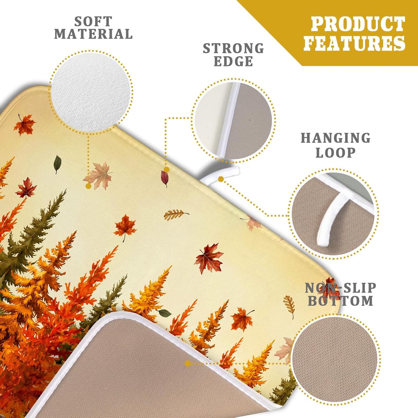 Autumn Drying Matt Kitchen Counter Small Absorbent Coffee Mat Fall Forest Microfiber Drying Mat for Holiday Decor