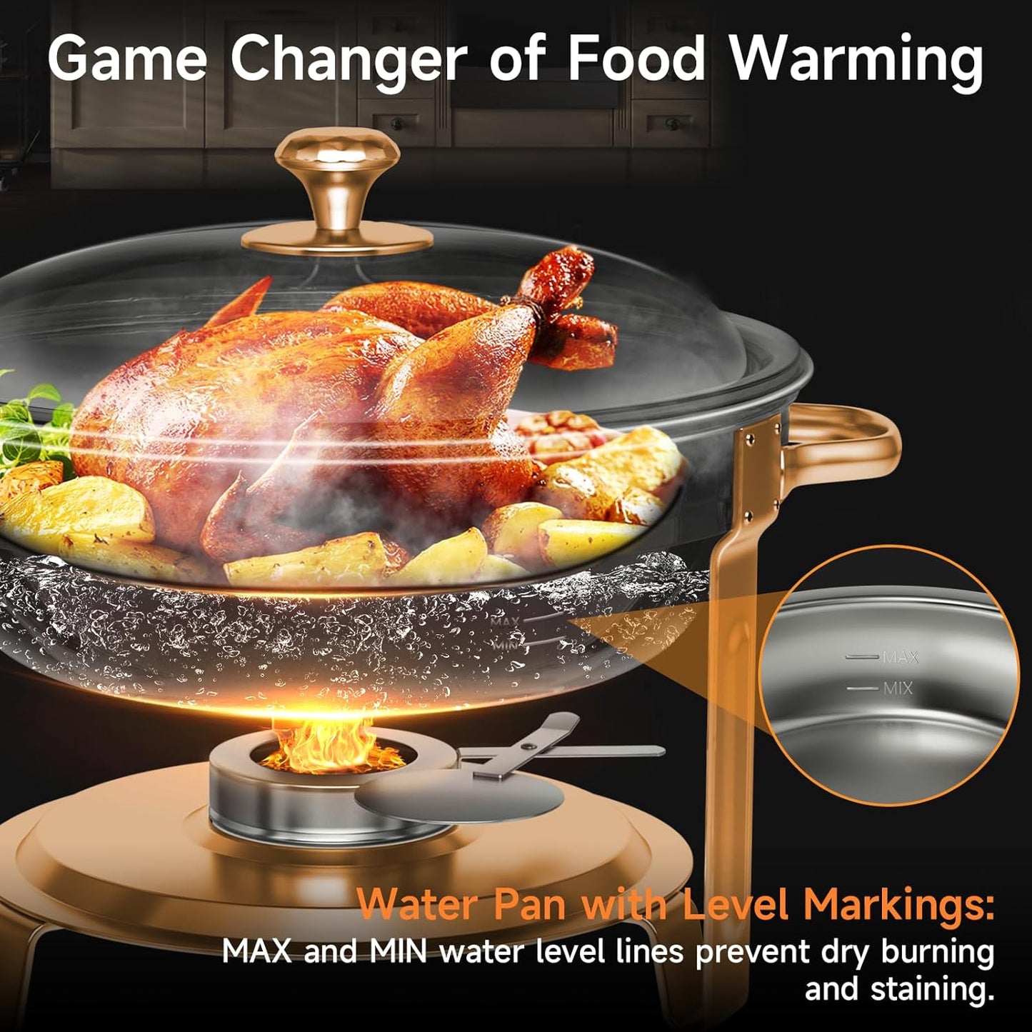 Chafing Dishes for Buffet, 4 Pack 5QT Round Stainless Steel Chafing Dish Set for Home Parties, Christmas Gatherings, Catering Events Complete Buffet Warmer Set (Rose Gold 4)