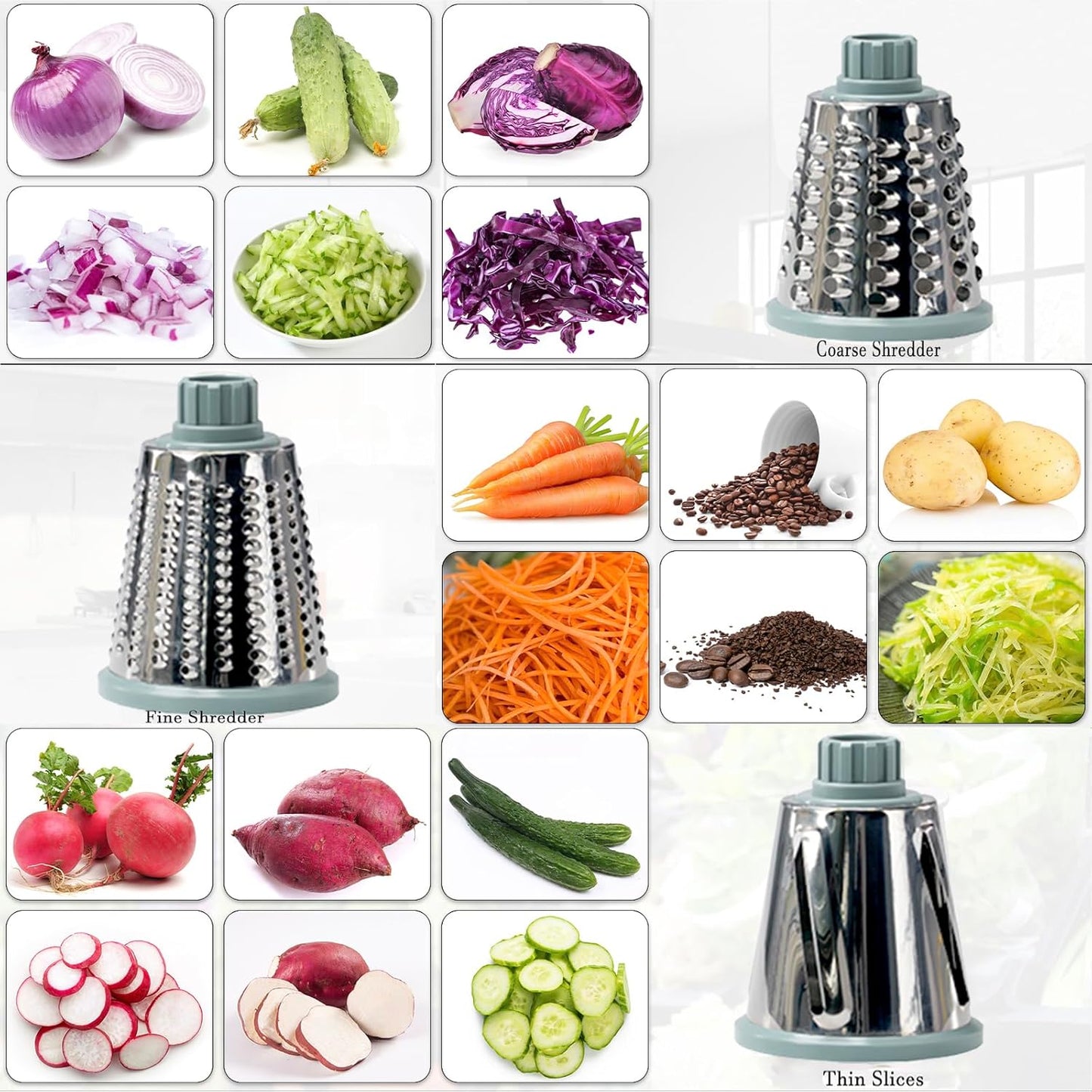 Rotary Cheese Grater Multi-Purpose Stainless Steel Cheese Shredder - Cheese Grater With Handle Effortless Grating of Carrots, Potatoes, Vegetables, and Fruits (blue)