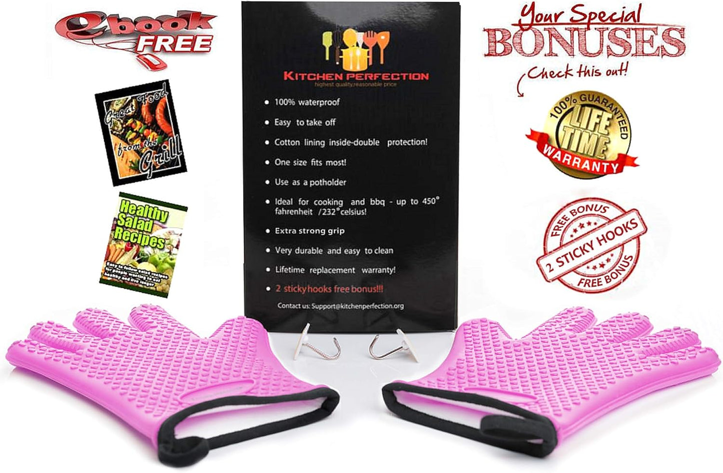 KITCHEN PERFECTION Silicone Smoker Oven Gloves -Extreme Heat Resistant BBQ Gloves-Handle Hot Food Right on Your Grill Fryer & Pit|Waterproof Grilling Cooking Baking Mitts|Superior Value Set+3 Bonuses