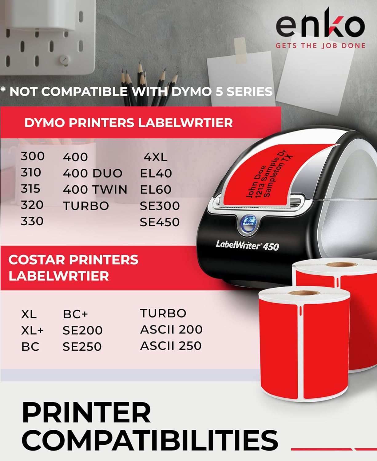 enKo Compatible Red Zebra 4x6 Label/Dymo Labels 1744907 (4 x 6) for Dymo Labelwriter 4XL Shipping Zebra Direct Thermal Printer (6 Rolls, 1320 Labels)