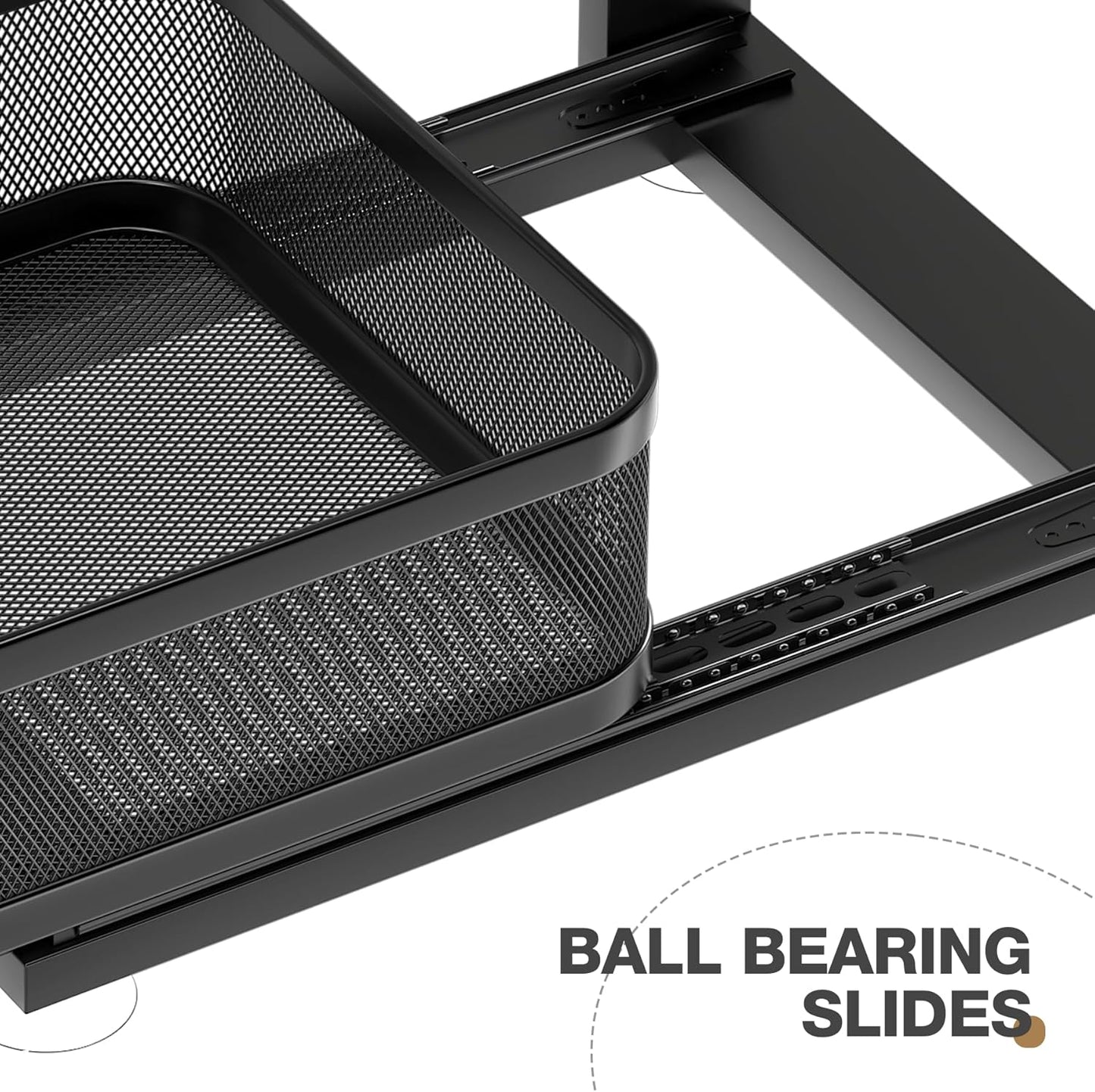 2 Pack Under Sink Organizer With Next-Gen Ball-Bearing Slides,2-Tier Precision Mesh Pull Out Cabinet Shelf Storage for Bathroom&Kitchen,Slide Out Drawers Height Adjustable,Rust-resistant