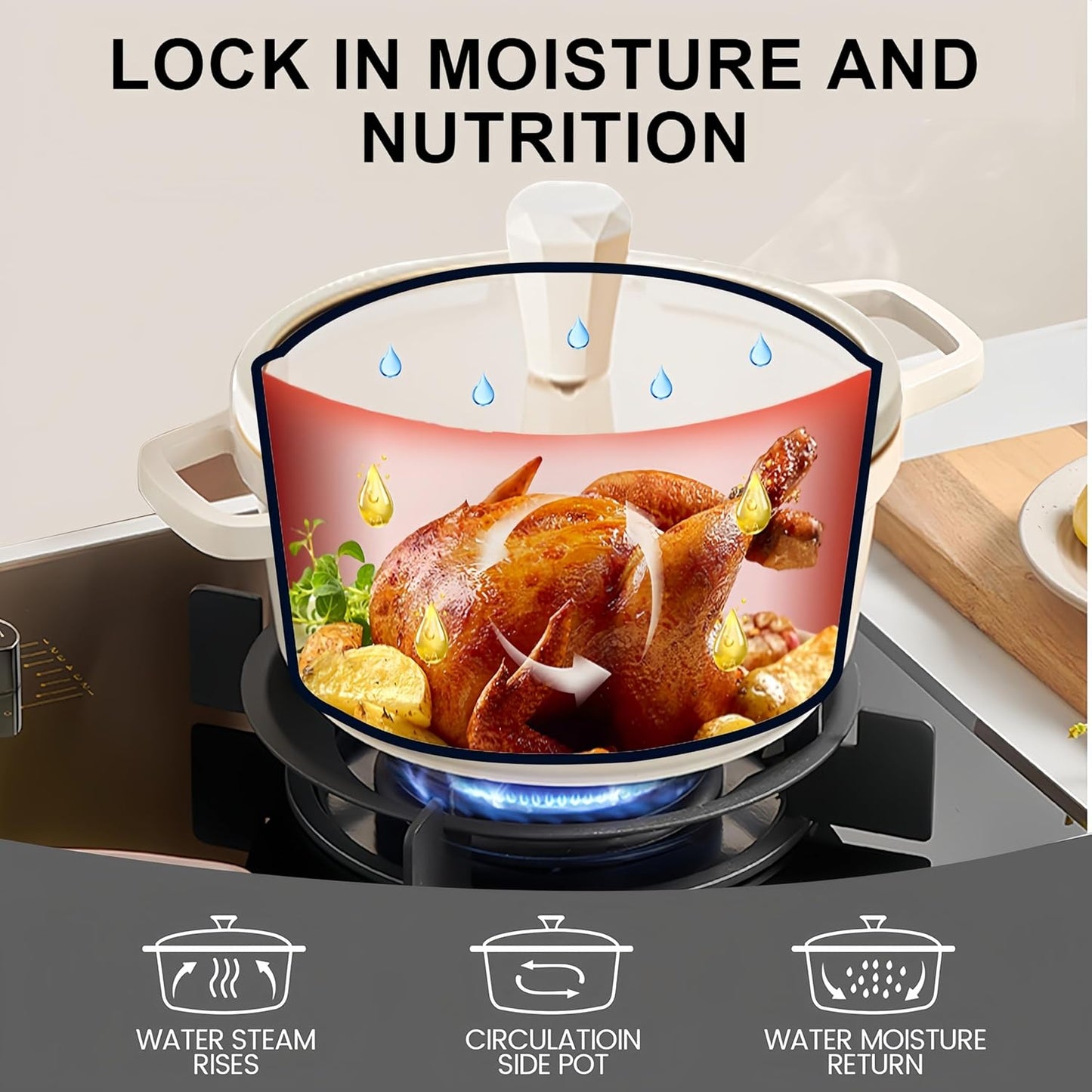 5QT Ceramic Nonstick Dutch Oven Pot with Glass Lid - Nonstick Induction StockPot with Lid Soup Ladle Spatula Healthy Cooking PFAS and PTFE Free