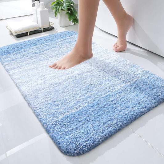 OLANLY Bathroom Rugs Mat 24x16, Extra Soft Absorbent Microfiber Bath Rugs, Rubber Backing, Quick Dry, Machine Washable Bath Mats for Bathroom Floor, Tub and Shower, Home Decor Accessories, Light Blue