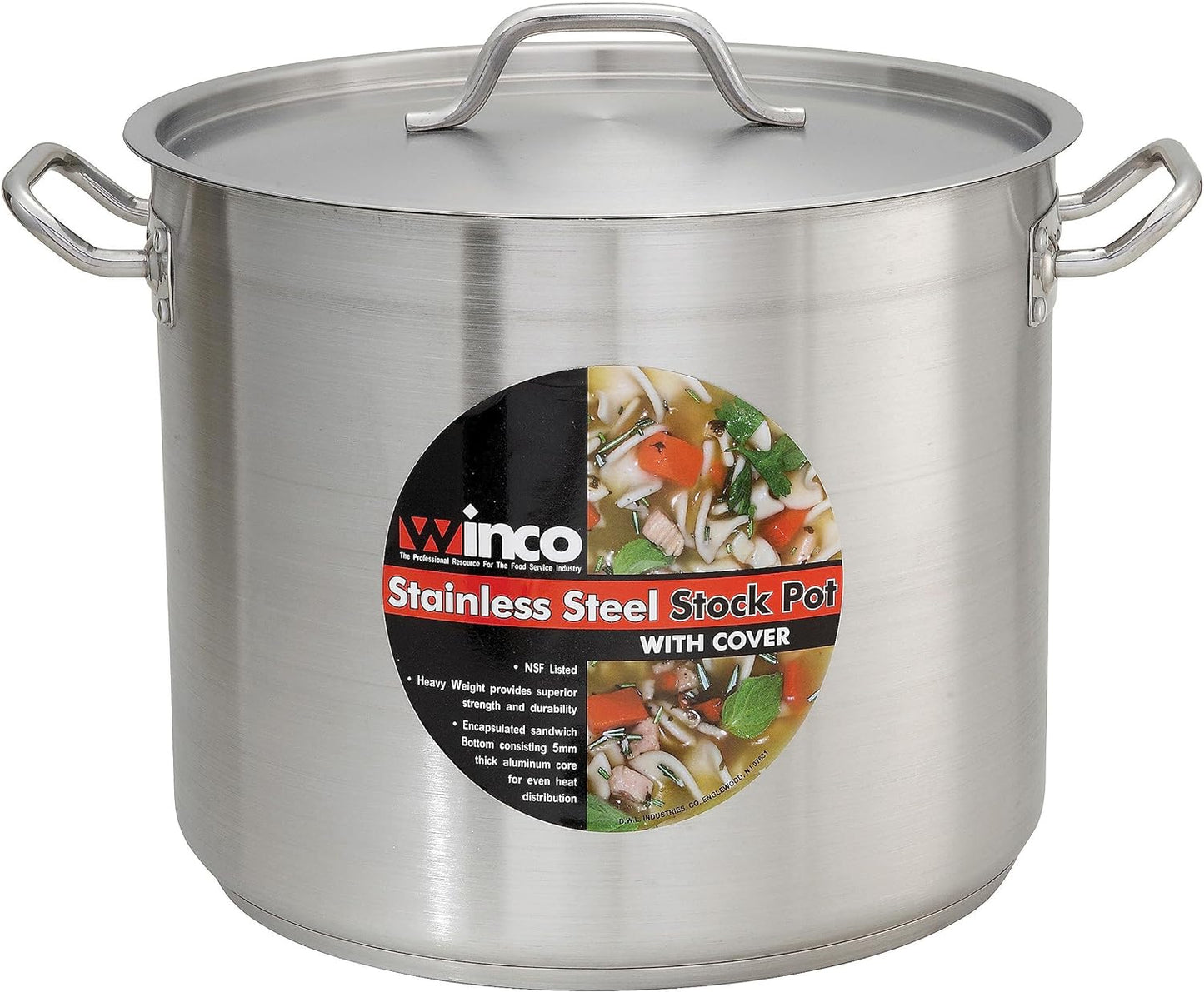 Winco Heavy-Duty Stainless Steel Stock Pot with Cover, 8 Quart