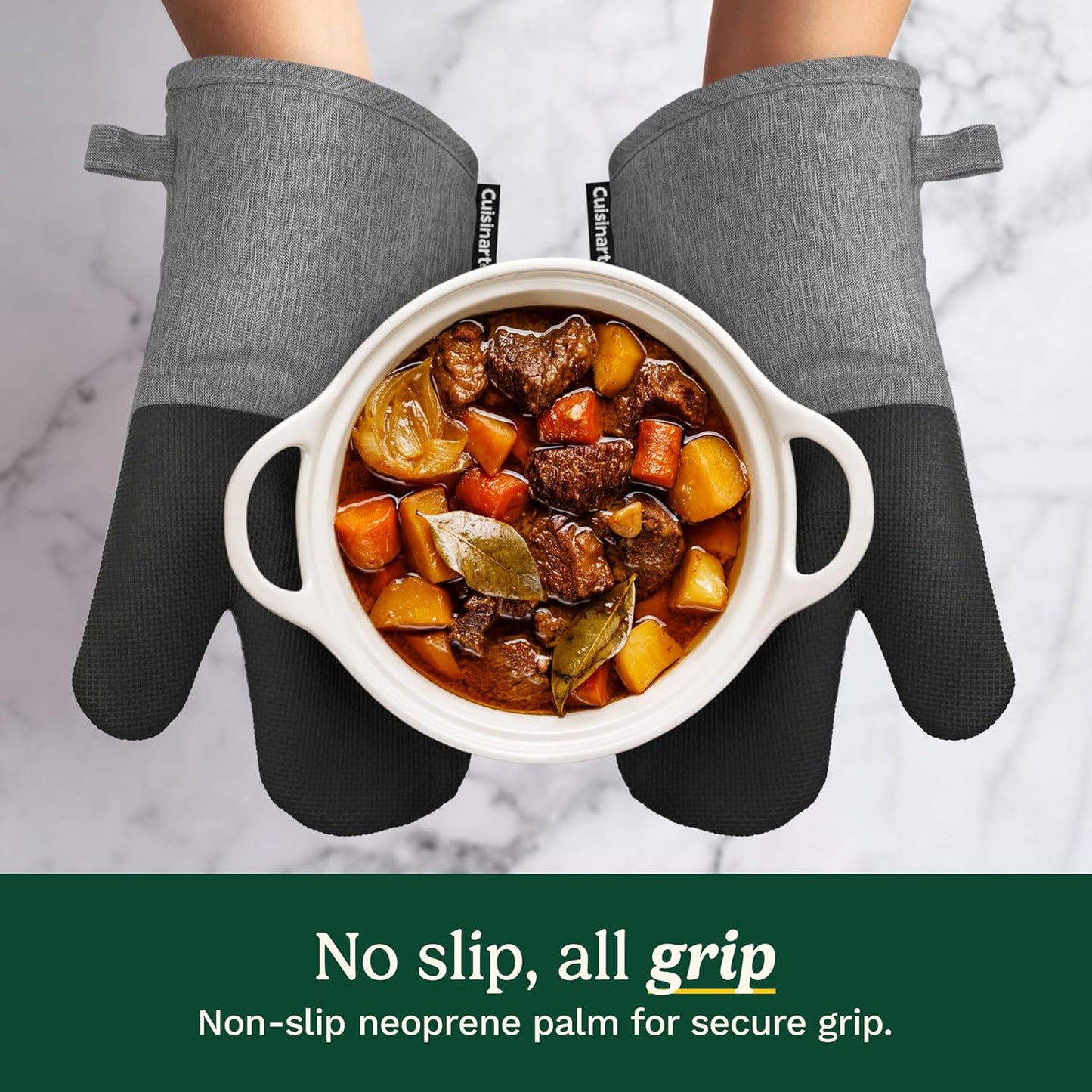 Cuisinart Kitchen Oven Mitts – Heat-Resistant Kitchen Mitts for Oven with Non-Slip Neoprene Palm, Long Cuff, and Cotton Filling – Durable Oven Gloves for Cooking, Baking, & Grilling (Chambray)