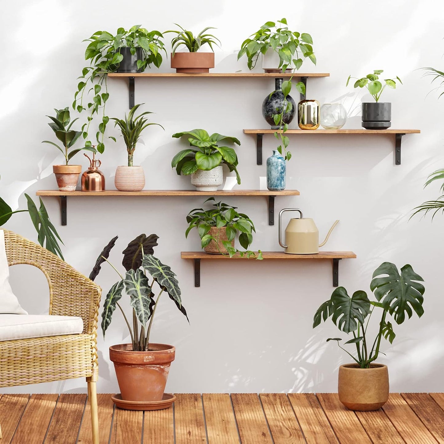 DINZI LVJ Long Wall Shelves, 55.1Inch Wall Mounted Shelves Set of 2, Extra Large Floating Storage Ledges with Sturdy Metal Brackets for Living Room, Bathroom, Bedroom, Kitchen, Rustic Brown