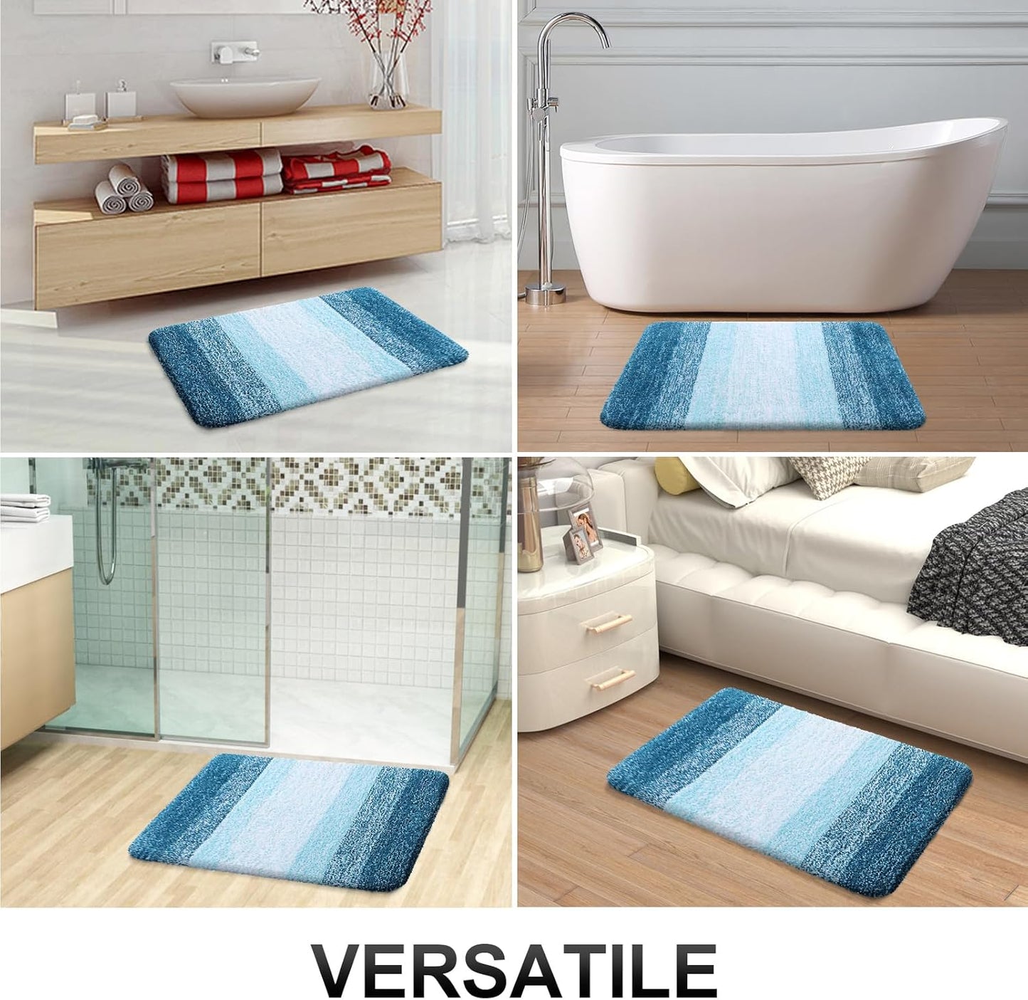 OLANLY Bathroom Runner Rugs 47x20, Extra Soft Absorbent Microfiber Bath Rugs, Rubber Backing, Quick Dry, Washable Bath Mats for Bathroom Floor, Tub and Shower, Home Decor Accessories, Peacock Blue