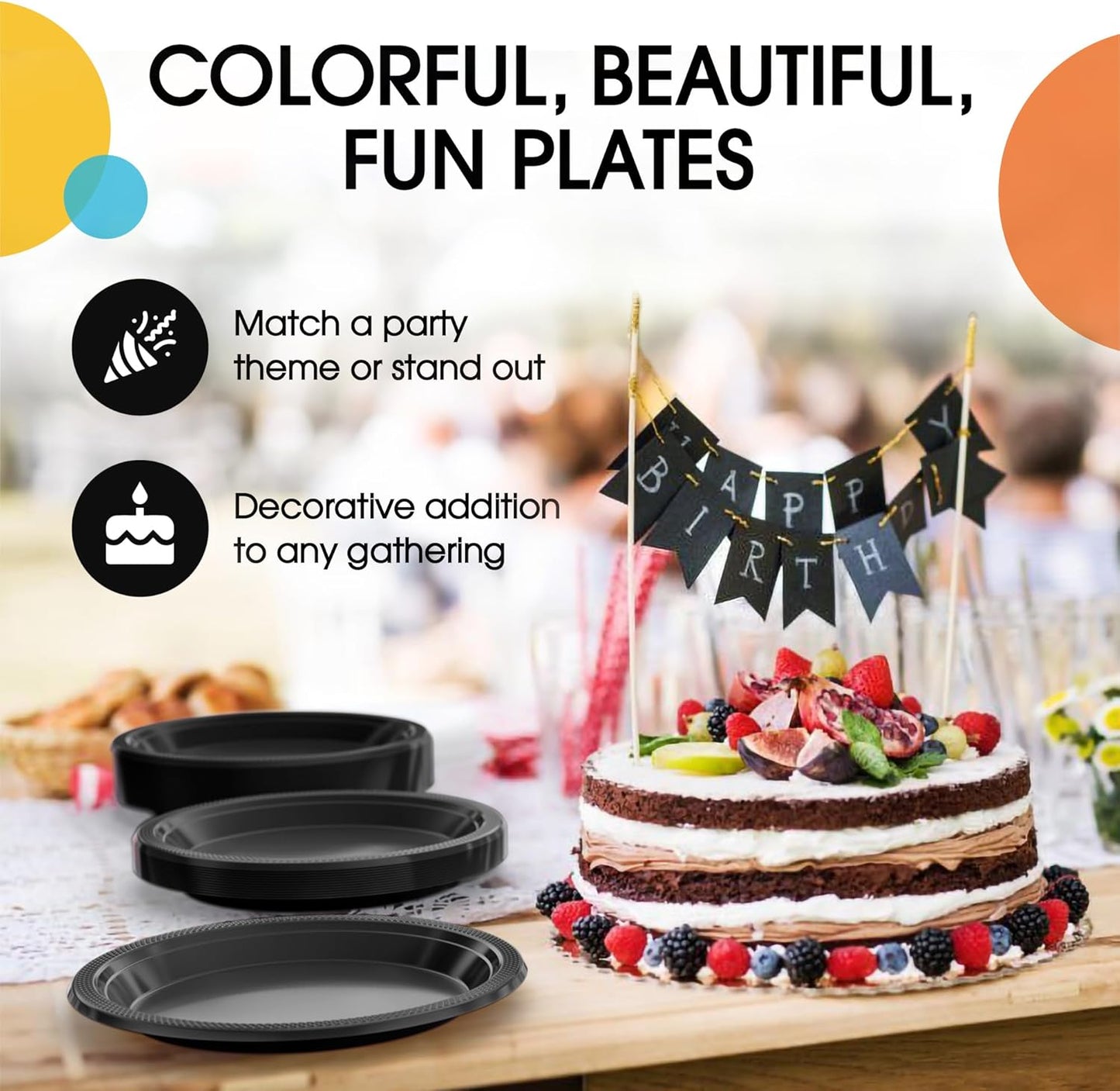 Exquisite Party Solids Black Plastic Plates For Party 7" Black Disposable Plates Heavy Duty Supplies 100 Pcs Plastic Dinnerware Sets Heavy Duty 350 GSM Disposable Dinnerware Set