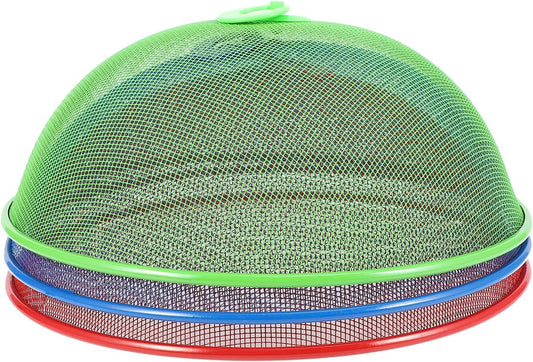 DOITOOL Metal Mesh Food Covers Food Tents: 3Pcs 11inch Metal Mesh Screen Food Cover Outdoor Picnic Food Covers Mesh Round Food Tent, Reusable Food Cover Nets 24cm (Green, Blue, Red)