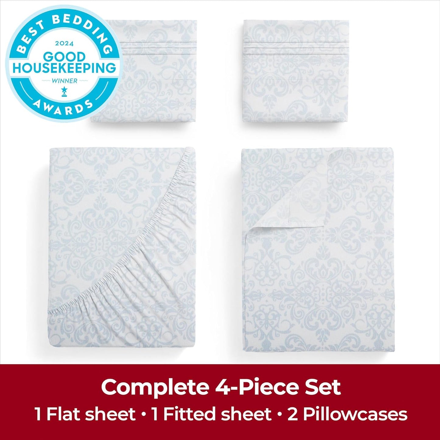 Mellanni Extra Deep Full Sheets - 4 PC Iconic Collection Bedding - Hotel Luxury, Ultra Soft, Cooling Bed Sheets - Wrinkle, Fade, Stain Resistant (Full, Laced Sky Blue)