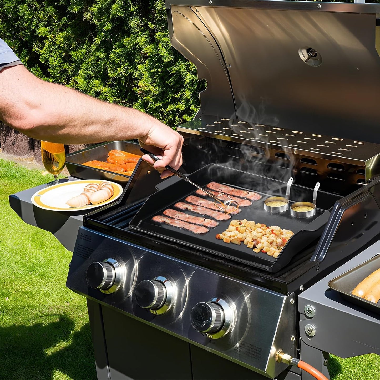 Onlyfire Universal Enamelled Cast Iron Cooking Griddle, Nonstick Coating Griddle Flat Top Grill Plate with Extra High Sidewalls for All Gas Grills and Range Oven, 18.5" x 14"