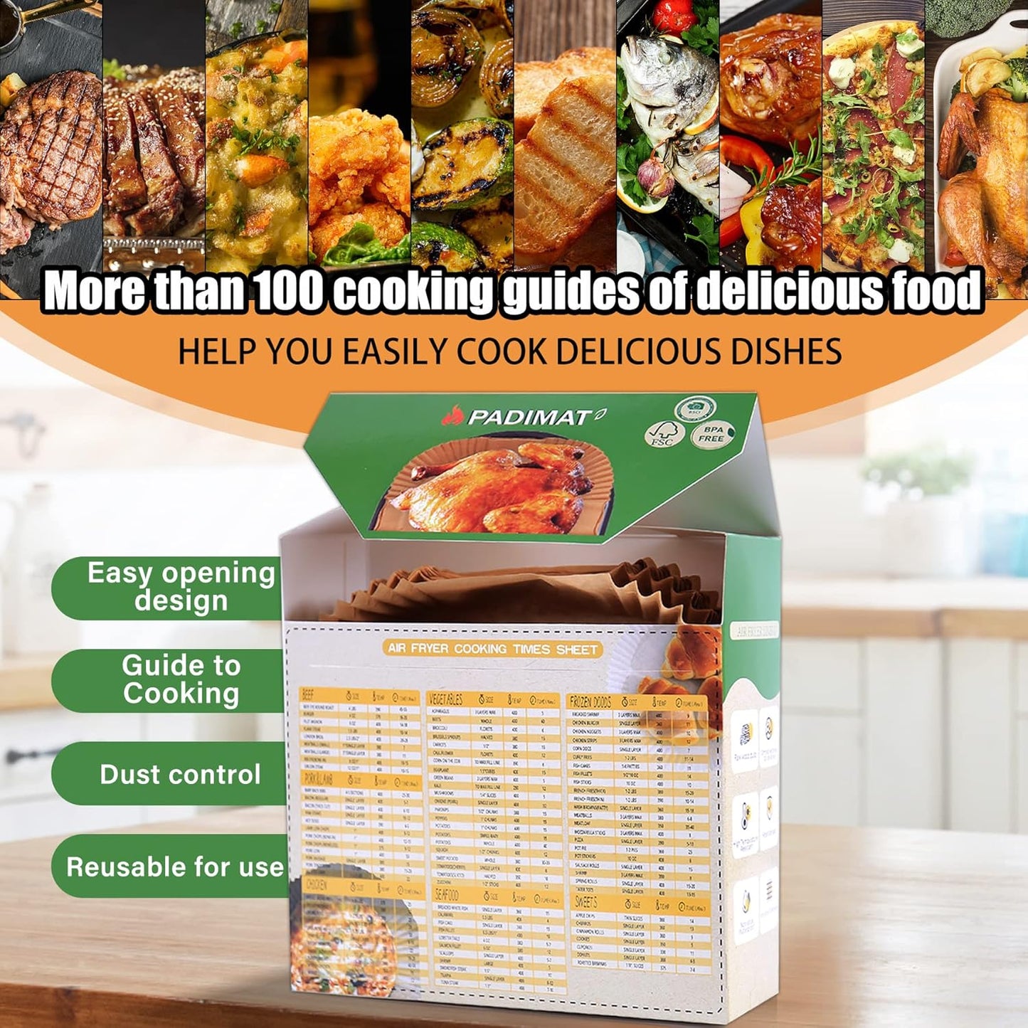 Air Fryer Disposable Paper Liners, 125 Pcs Parchment Cooking Non-Stick Liner for Airfryer, Microwave Oven, Frying Pan, 9 Inch Oil-proof Air Fryers Filters Sheets for 9 10 11 12 Qt Baking Basket