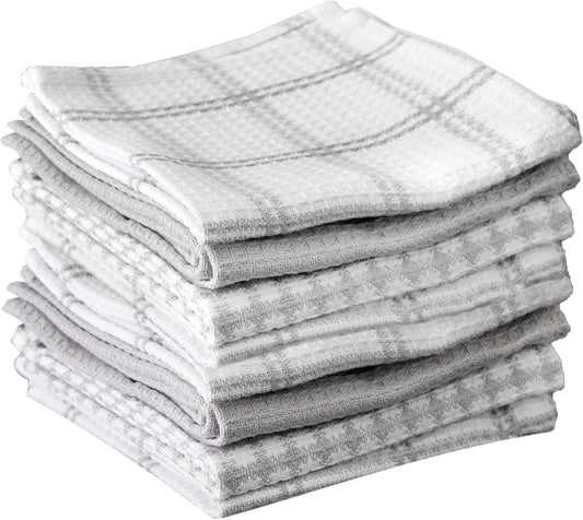 T-fal Premium Waffle Dish Cloths: Highly Absorbent, Super Soft Long Lasting - 100% Cotton, 12"x13" Towel for Cleaning & Drying, (8-Pack), Gray