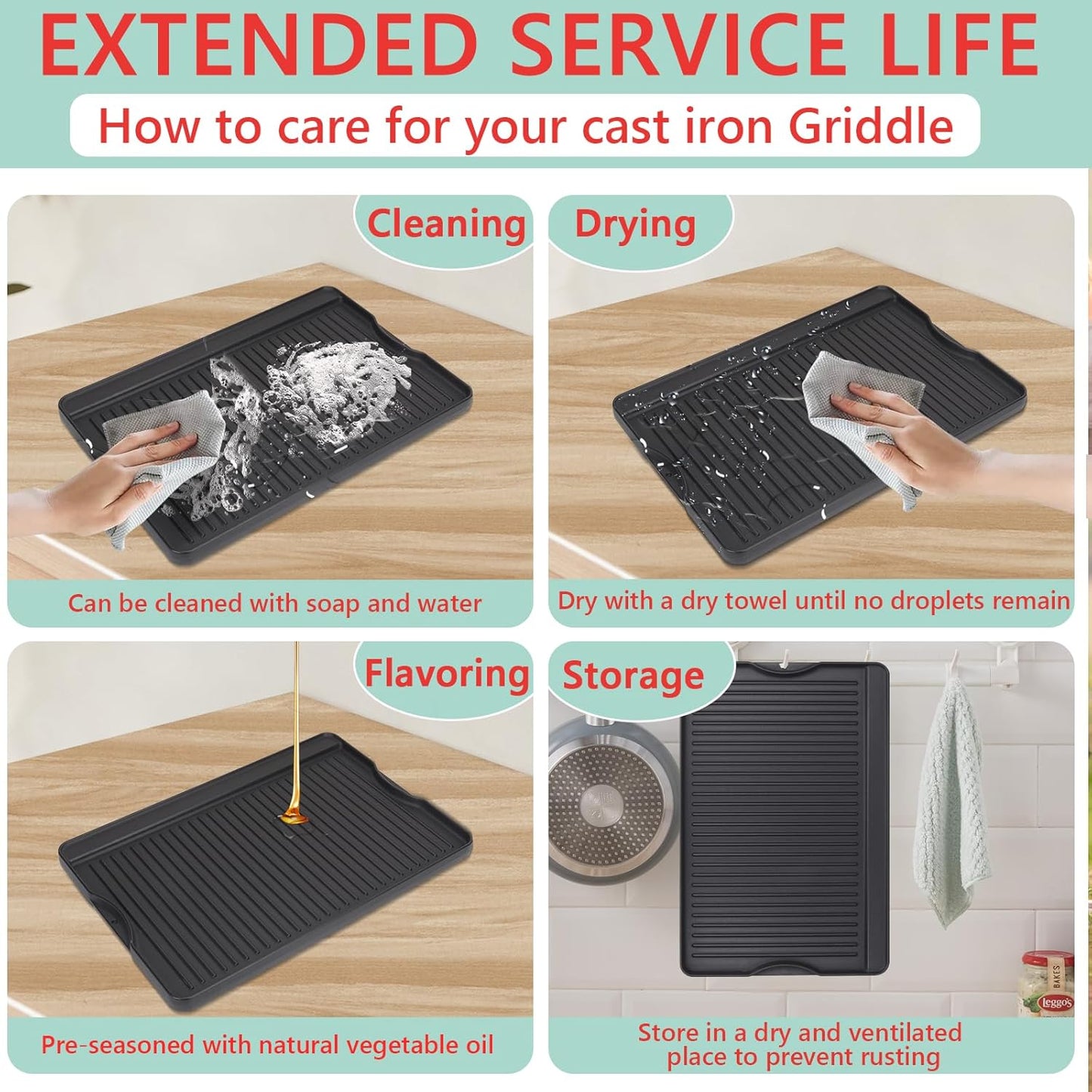 24" X 16" Reversible Cast Iron Griddle for Camp Chef, Flat Top Plate for Gas/Stove/Charcoal/Propane Grill, Universal 4 Burner Stove Top Griddle for Outdoor Cooking & Camping Accessories