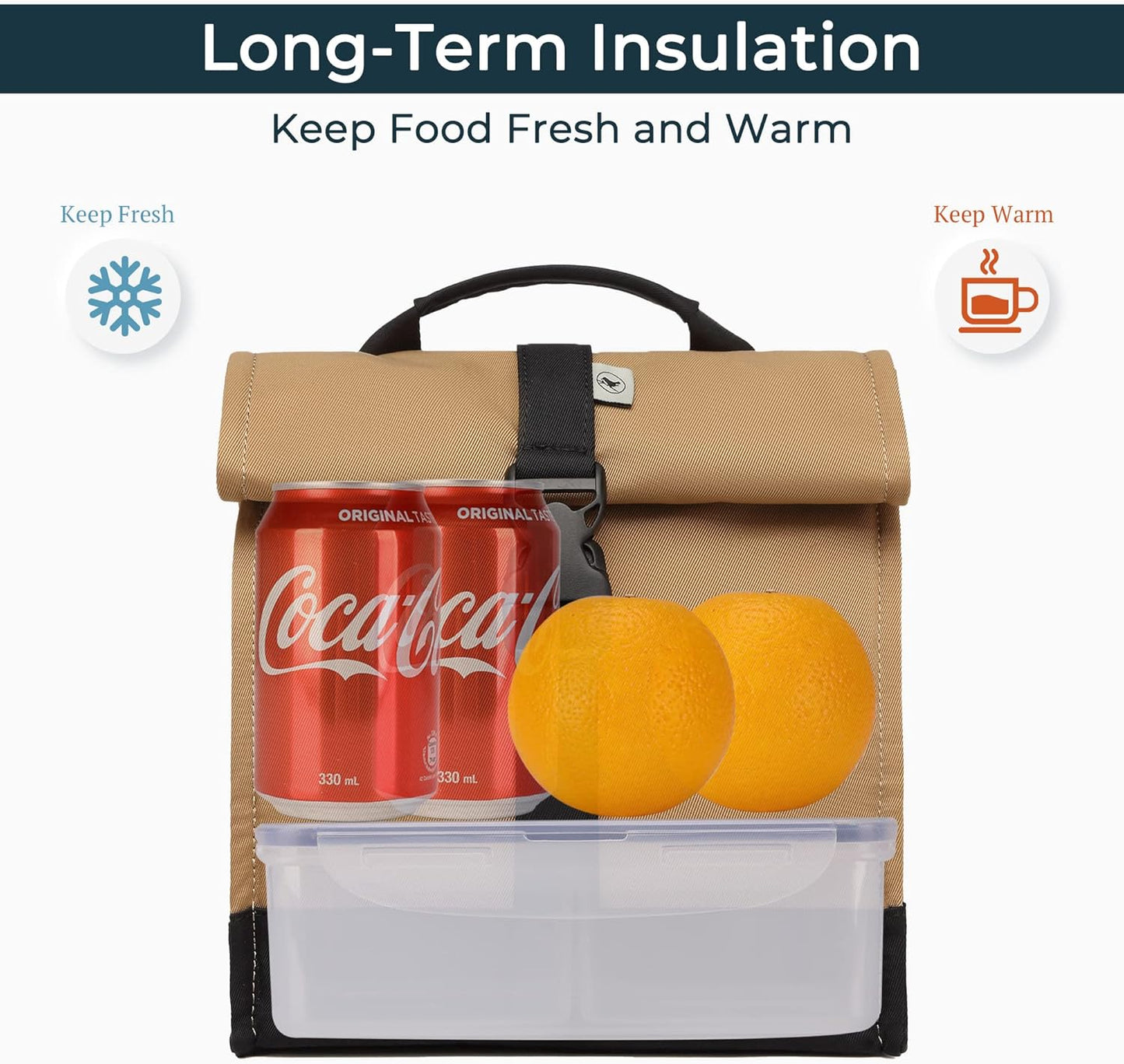 SUNNY BIRD Insulated Lunch Bag Rolltop Lunch Box Tote Bag for Women, Men, Adults and Teens (Brown)