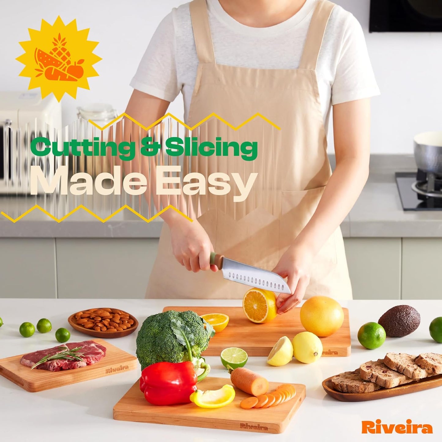 Riveira Cherry Wood Cutting Board – Gourmet Black Cherry Grandeur: 15 x 10 Wooden Cutting Board – Wooden Cutting Boards For Kitchen Decorative – Innovative Juice Grooves Cherry Wooden Chopping Board