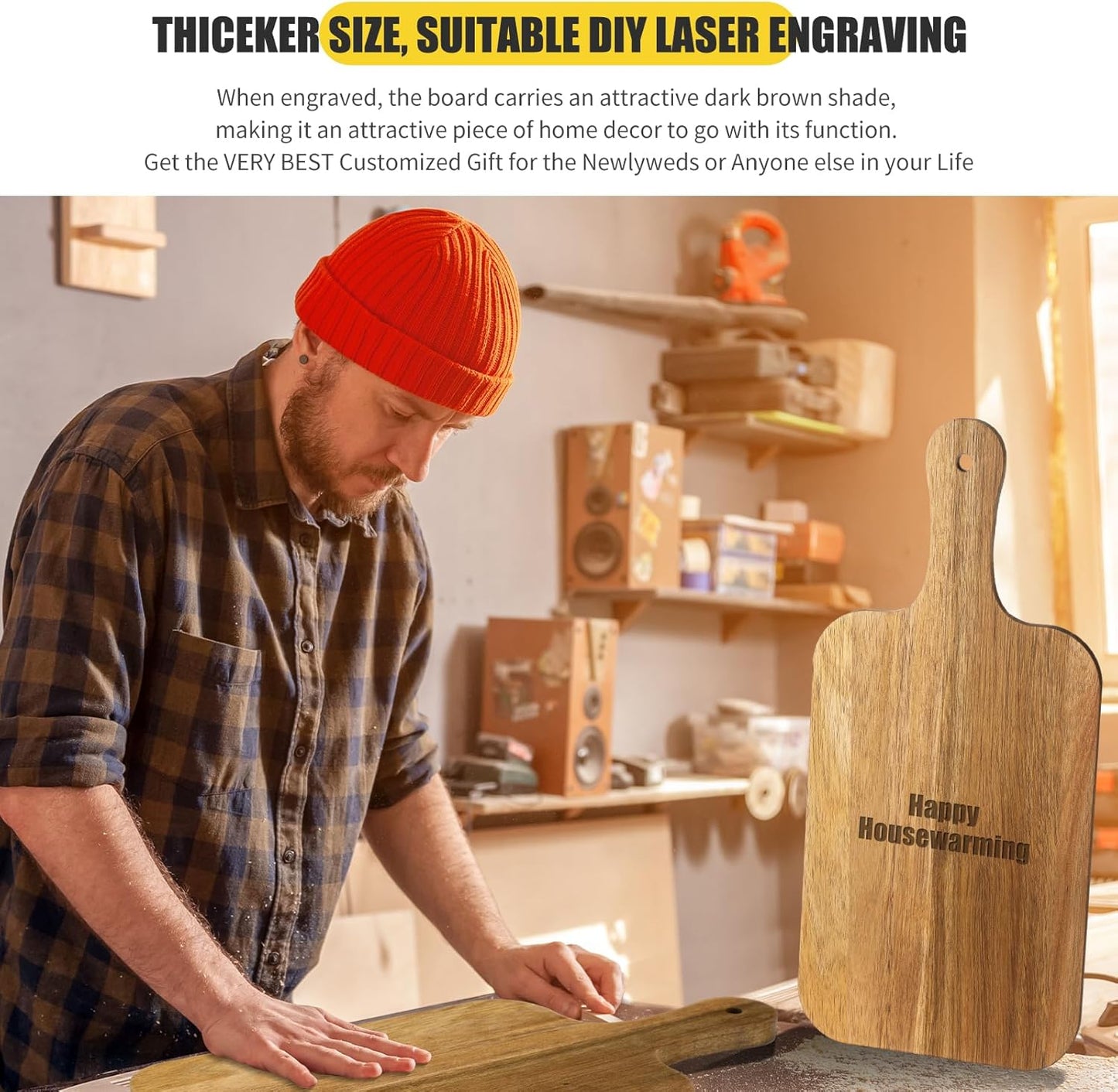 Lounsweer 6 Pcs Thicken Cutting Board Bulk Wood Board for Chopping Serving Charcuterie Material for Laser Engraving Mother' Day Wedding Housewarming Gift