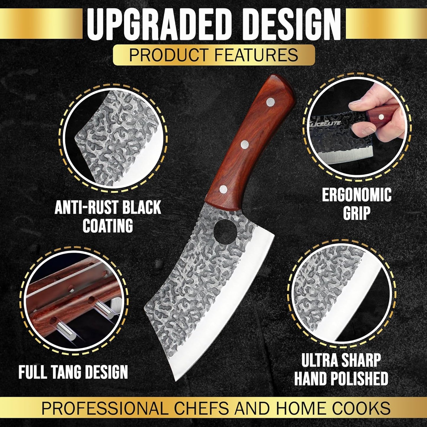 SliceElite 3PCS Hand-Forged Professional Butcher Knife Set: Cleaver, Sharp Viking, & Boning, Knives for meat cutting | Chef Set with Gift Box meat cutting knife Perfect BBQ Gift for Men