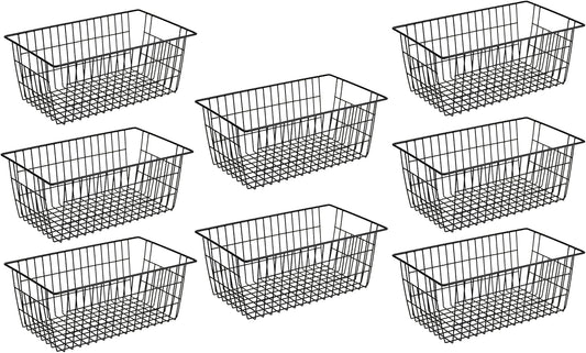 SANNO Large Freezer Baskets Metal Storage Organizer Bin Basket Wire Storage Basket for Kitchen Pantry Bathroom Large Metal Farmhouse Food Fruit Produce Organizer Bins,black,8