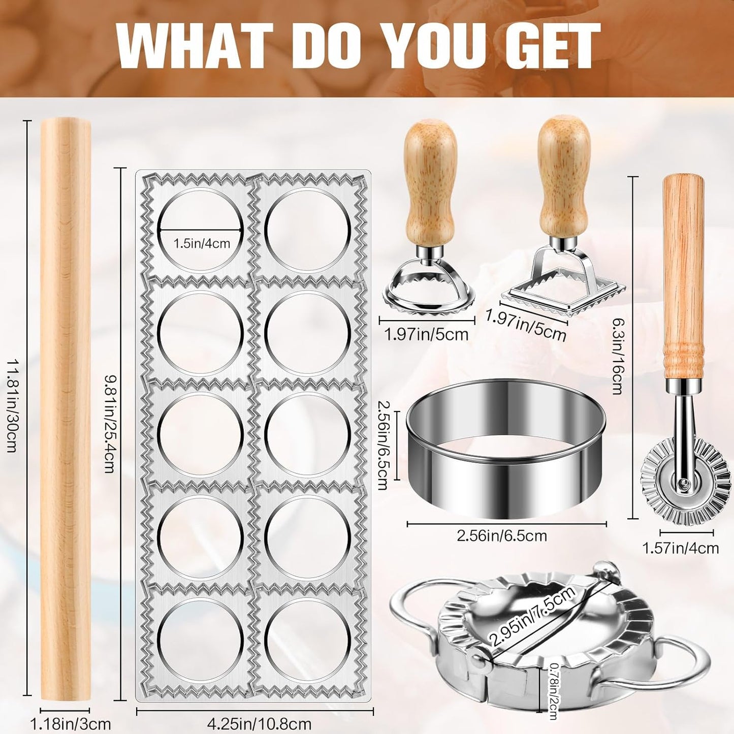 8 Pieces Ravioli Mold Set, ravioli cutter, Ravioli Maker Cutter with Roller Wheel, Ravioli Cutter Set with Wooden Handle, Pasta Making Kit for Ravioli Press Mold. Suitable for home and restaurant us