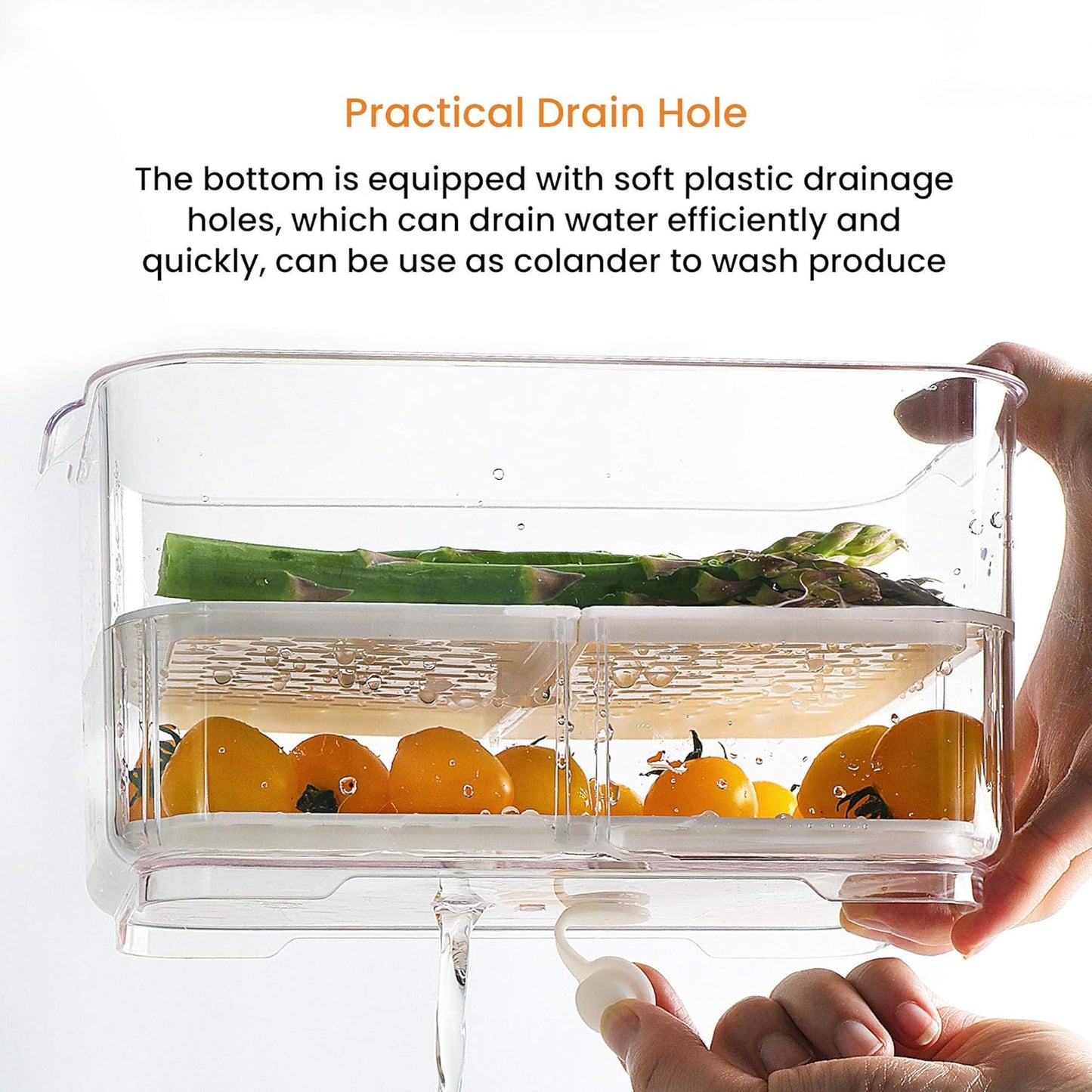 vacane Produce Saver with Lids, 2 Piece Fruit Vegetable Storage Container with Vents Stackable Fridge Drawers Organizer Salad Lettuce Keeper For Refrigerator,Bpa-free Fresh Keeper,5.7L&2.8L