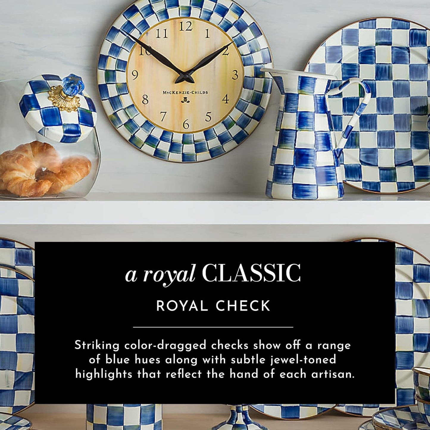 MACKENZIE-CHILDS Enamel Dipping Bowl, Small Serving Bowl for Entertaining, Blue-and-White Royal Check