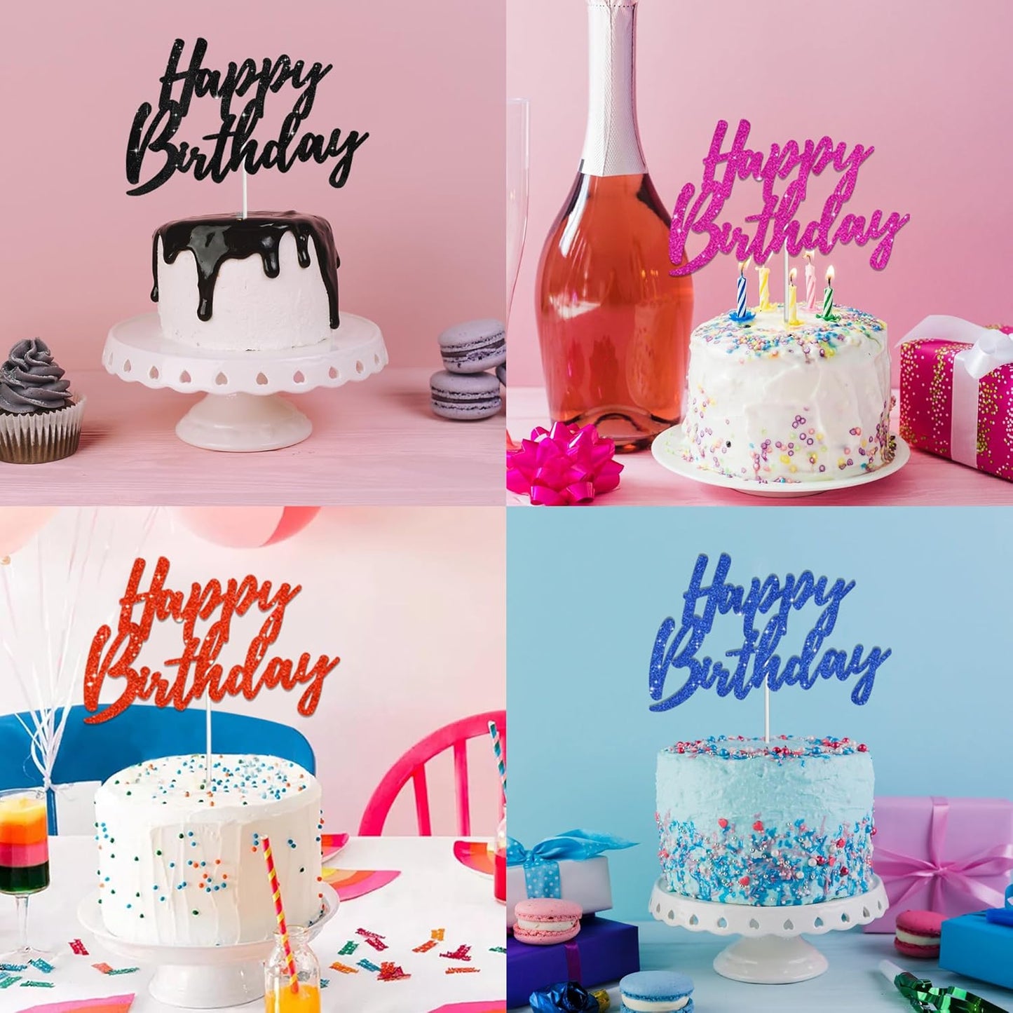 BEISHIDA Happy Birthday Cake Toppers Black Glitter Birthday Cake Decoration Cake Baking Supplies 18th 30th 40th Birthday Cake Toppers For Boys Girls Men Women Birthday Party Photo Booth Props