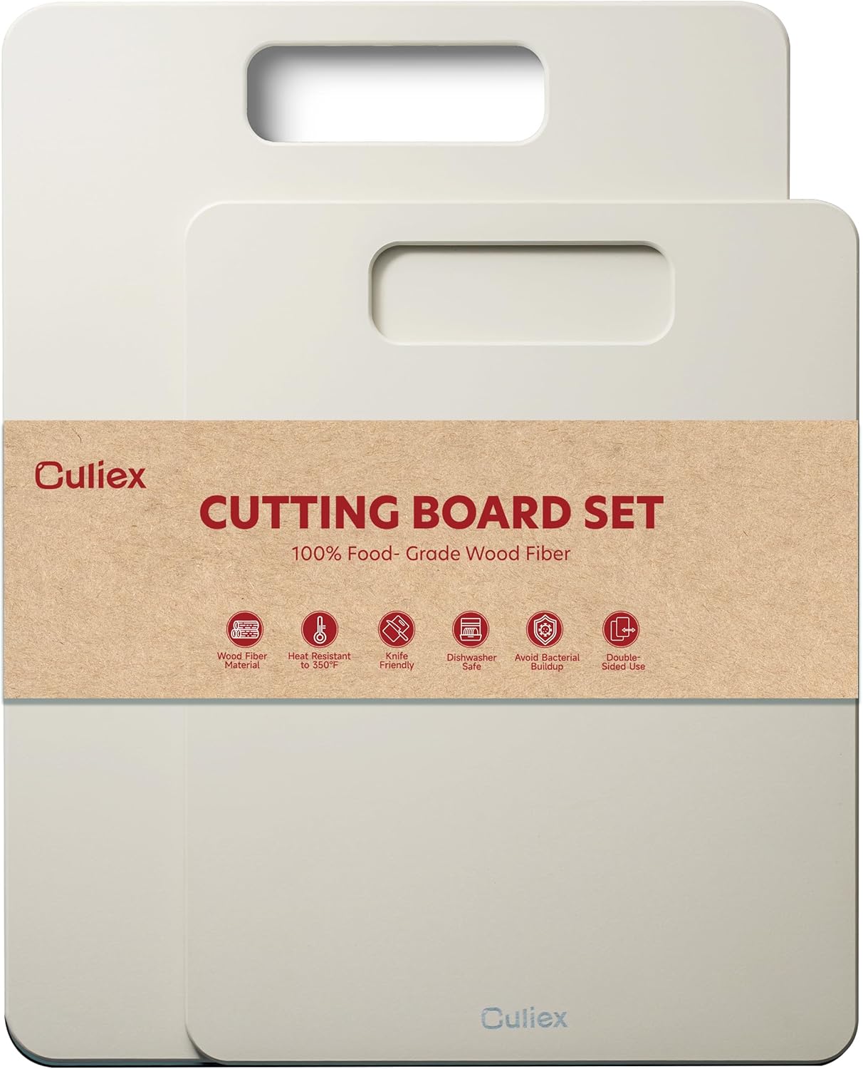 Cutting Boards for Kitchen [Set of 2], Dishwasher Safe Wooden Cutting Board with Handles, Ideal Chopping for Meat, Vegetables, Fruits, Charcuterie - Perfect Kitchen Gadgets Gift, White