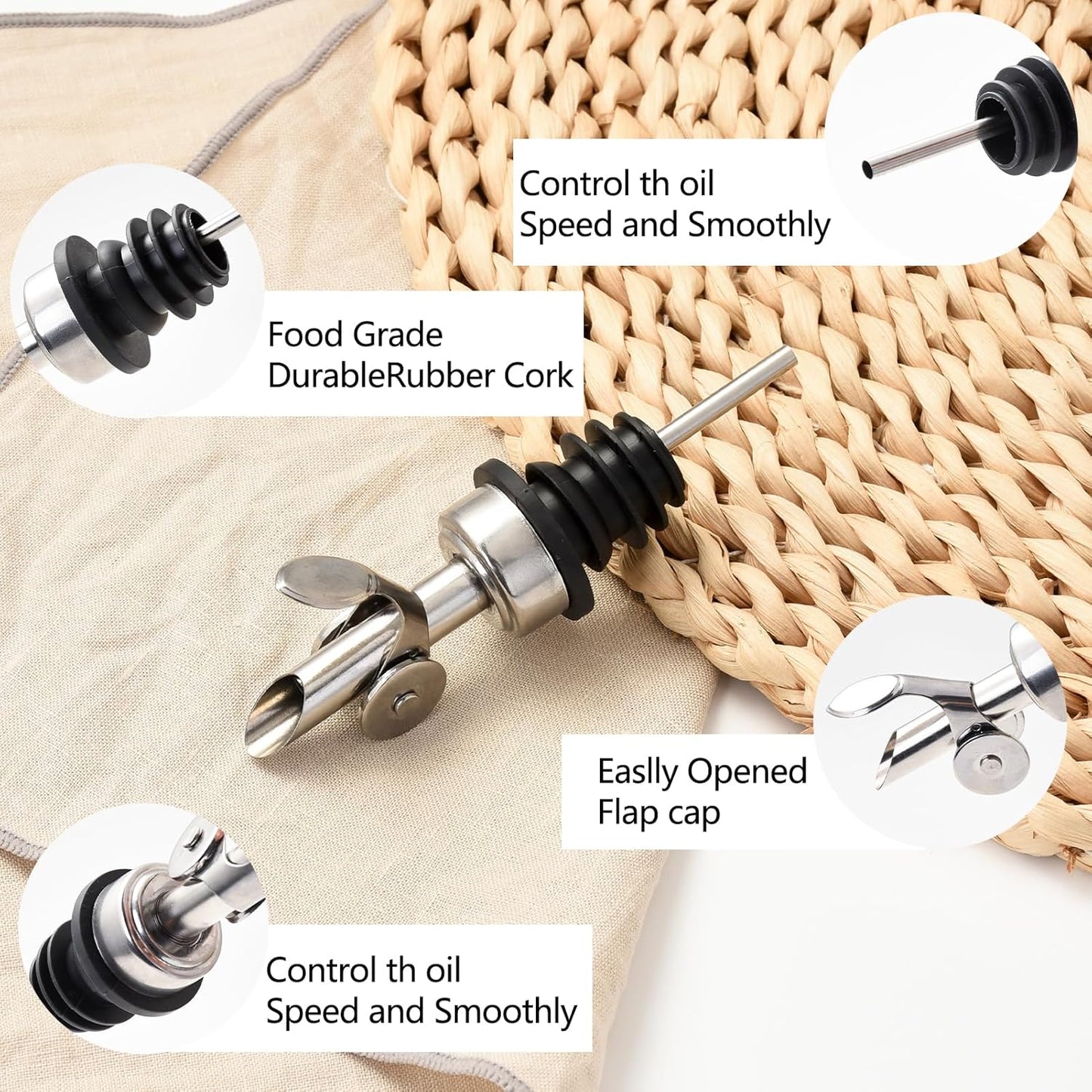 22 Oz Olive Oil Dispenser Bottle with Spout, Ceramic Large Oil Dispenser for Kitchen, Relief Oil Cruet Vinegar Container with Automatic Stainless Steel Pourer Suitable for Oil, Vinegar, Soy Sauce