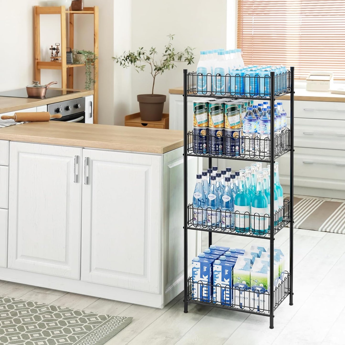 OYEAL Water Bottle Storage Holder 4 Tier Can Organizer for Pantry, Large Capacity Soda Can Organizer for Kitchen Party Organizers and Storage, Tumbler Mug Cup Holders