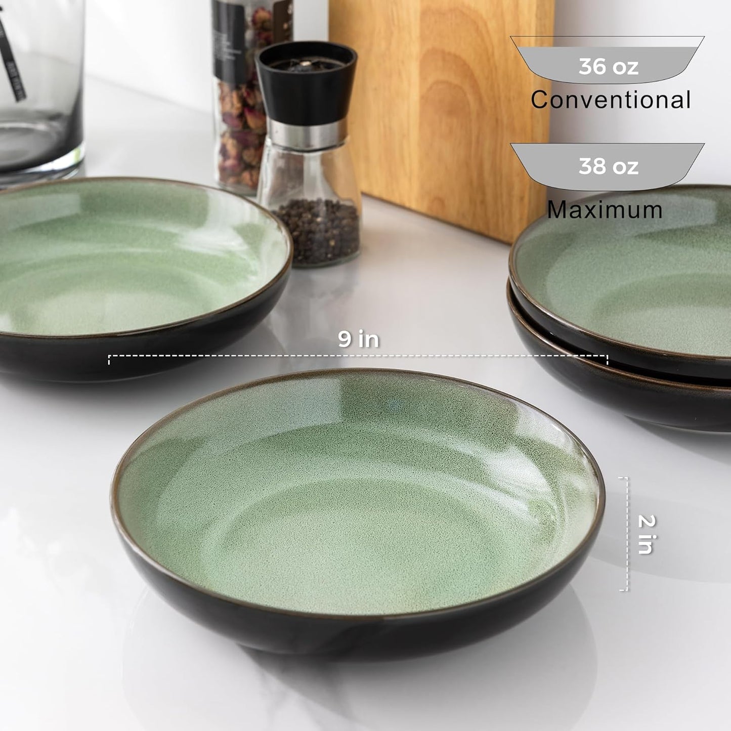 LERATIO Large Pasta Bowls,38oz Ceramic Pasta Bowls,9.0" Reactive Glaze Pasta Bowl Set of 6,Microwave & Dishwasher,Oven Safe,Wide Serving Bowls for Salad,Pasta,Fruit,Scratch Resistant-Light Blue