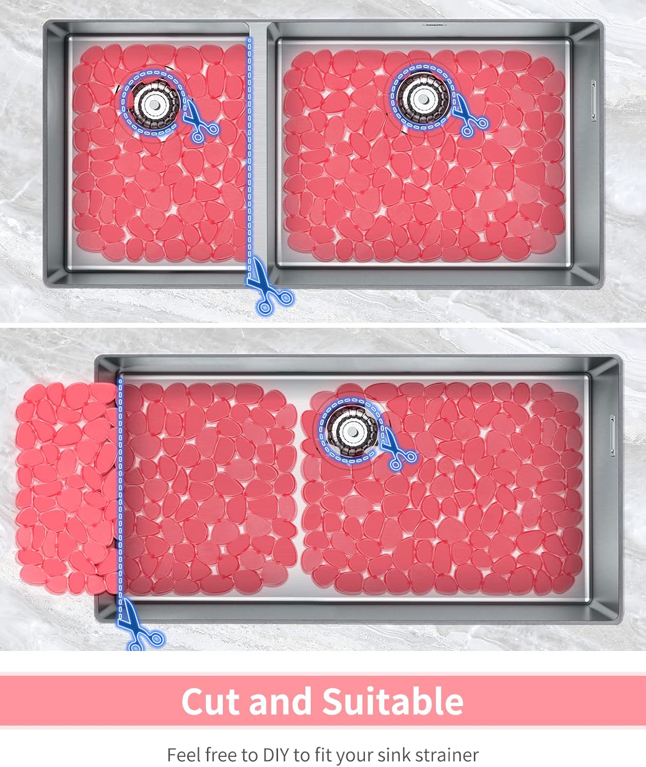 Bligli Pebble Sink Mat for Stainless Steel/Ceramic Sinks, PVC Eco-Friendly Sink Protectors Mats for Bottom of Kitchen Sink, Dish Drying Mat for Dishes and Glassware, 15.7 x 11.8 inch, Red