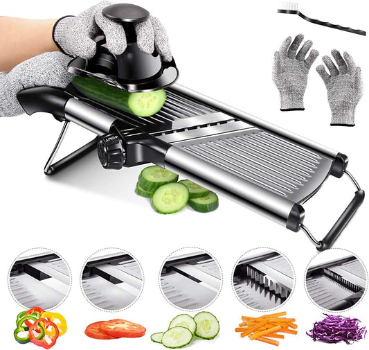 Masthome Mandoline Food Slicer Adjustable Thickness for Cheese Fruits Vegetables Stainless Steel Food Cutter Slicer Dicer with Extra Brush and Blade Guard for Kitchen