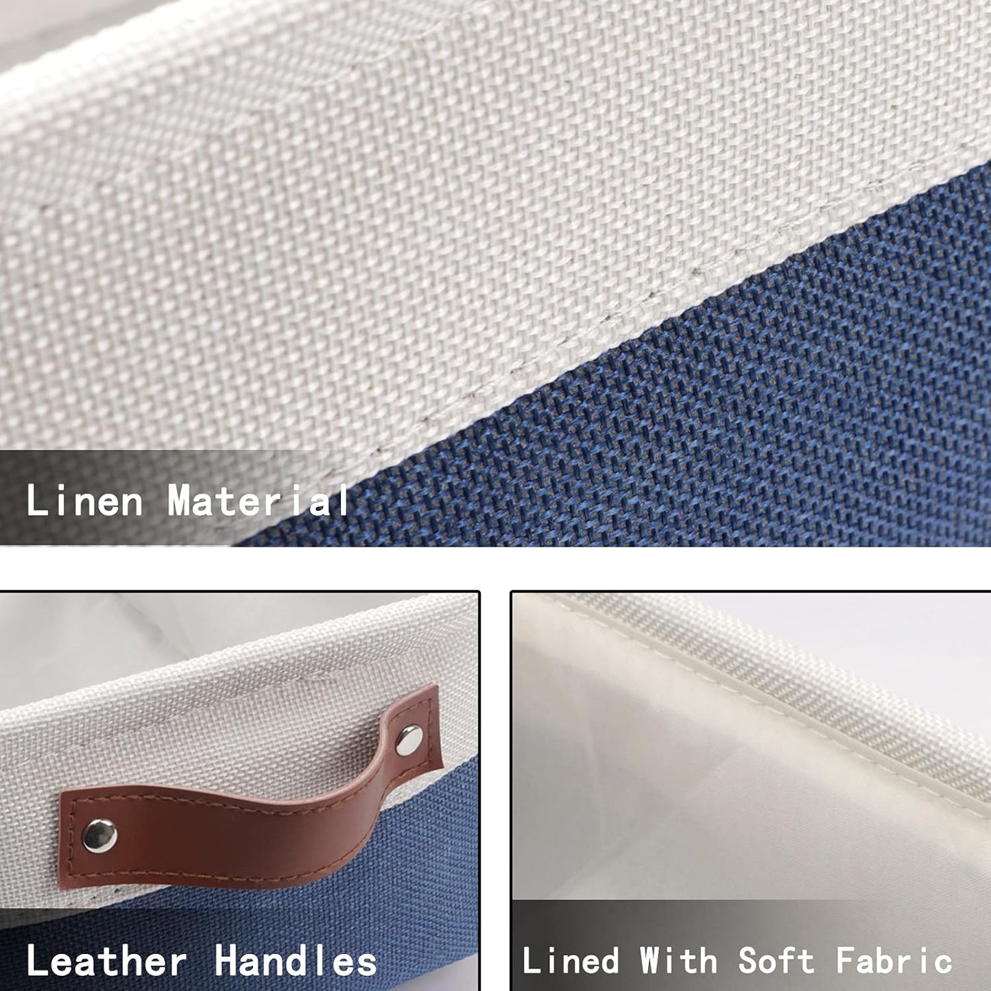 HNZIGE Small Baskets for Storage(6 Pack) Fabric Storage Baskets for Shelves, Foldable Storage Basket for Organizing Closets, Nursery, Baskets for Gifts Empty (White&Blue, 11.8" x 7.8" x 5.1")