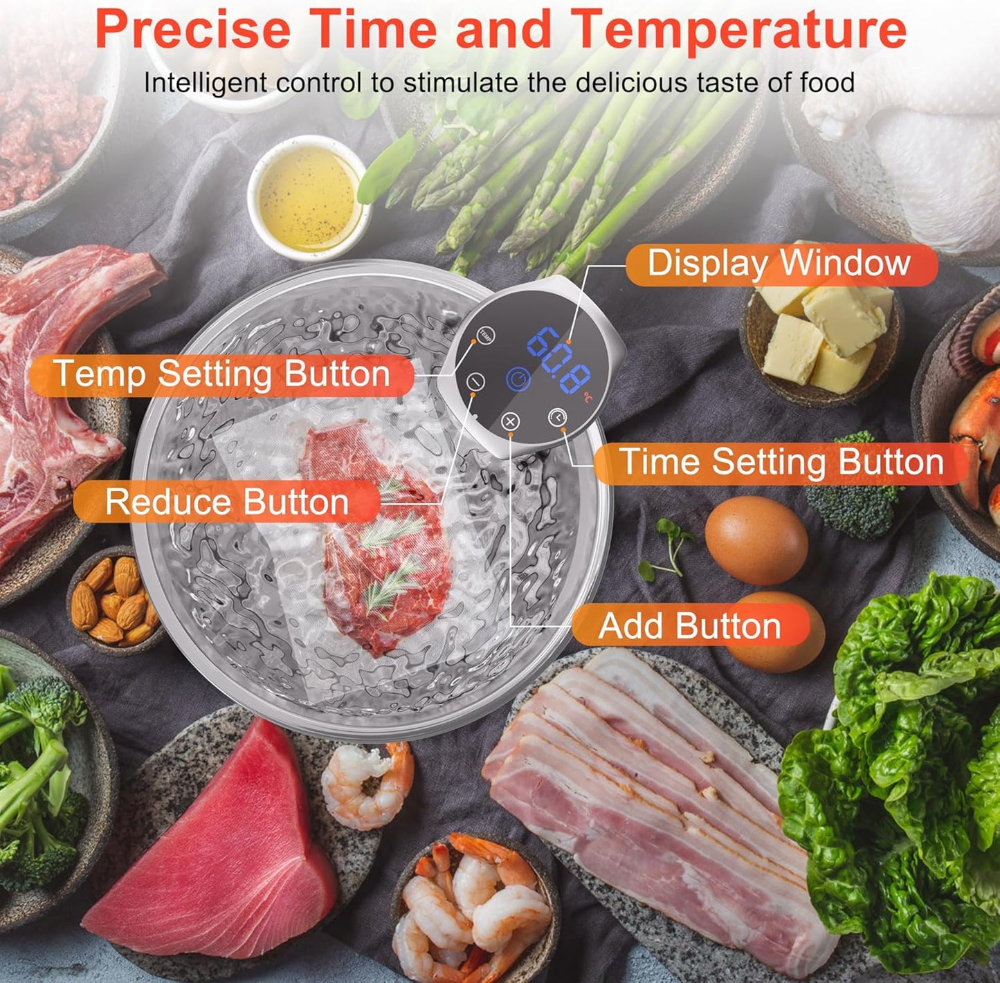Sous Vide Machine, Sous Vide Cooker 1100W, Immersion Circulator Precisional Cooker with Touch Control, Accurate Temperature, Fast Heating, Time Control, Ultra-quiet, IPX7 Waterproof