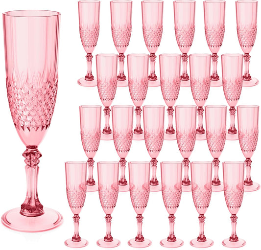 Plastic Champagne Flutes, 24PCS Red Plastic Wine Glasses Goblets Reusable Champagne Flute for Weddings, Bachelor Parties, Toasting, and Events(24,Red)