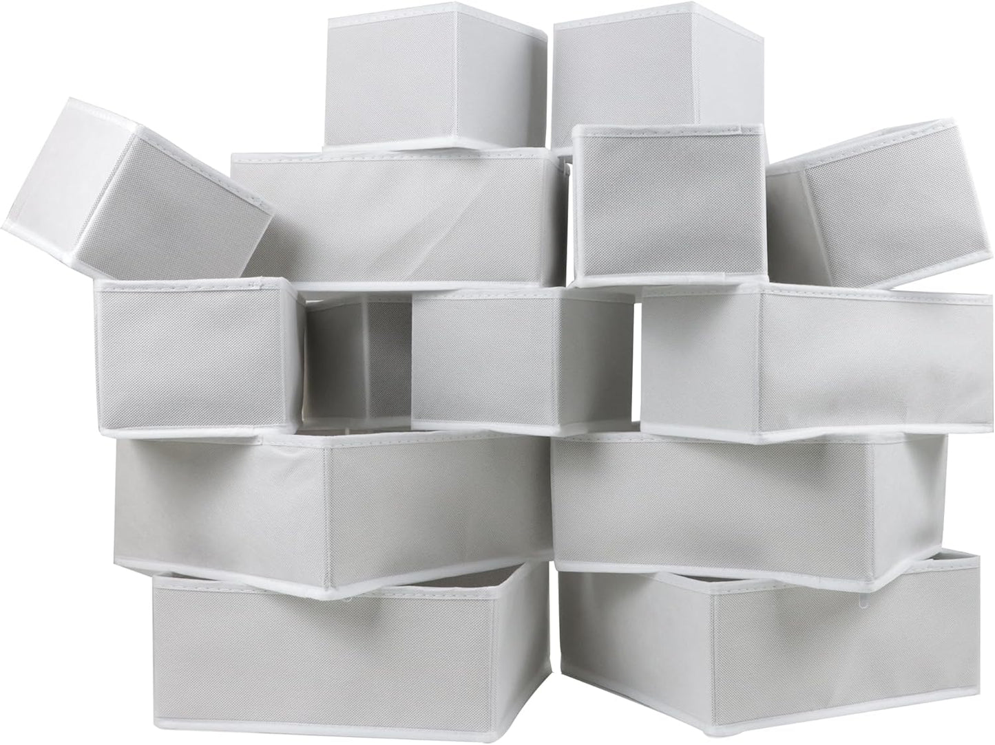 16 Pcs Drawer Organizer,Fabric Closet Organizer and Storage Baskets,Foldable Drawer Divider for Clothing,Sock,Ties,Underwear Drawer Organizers,Cabinet Storage Boxes (White)
