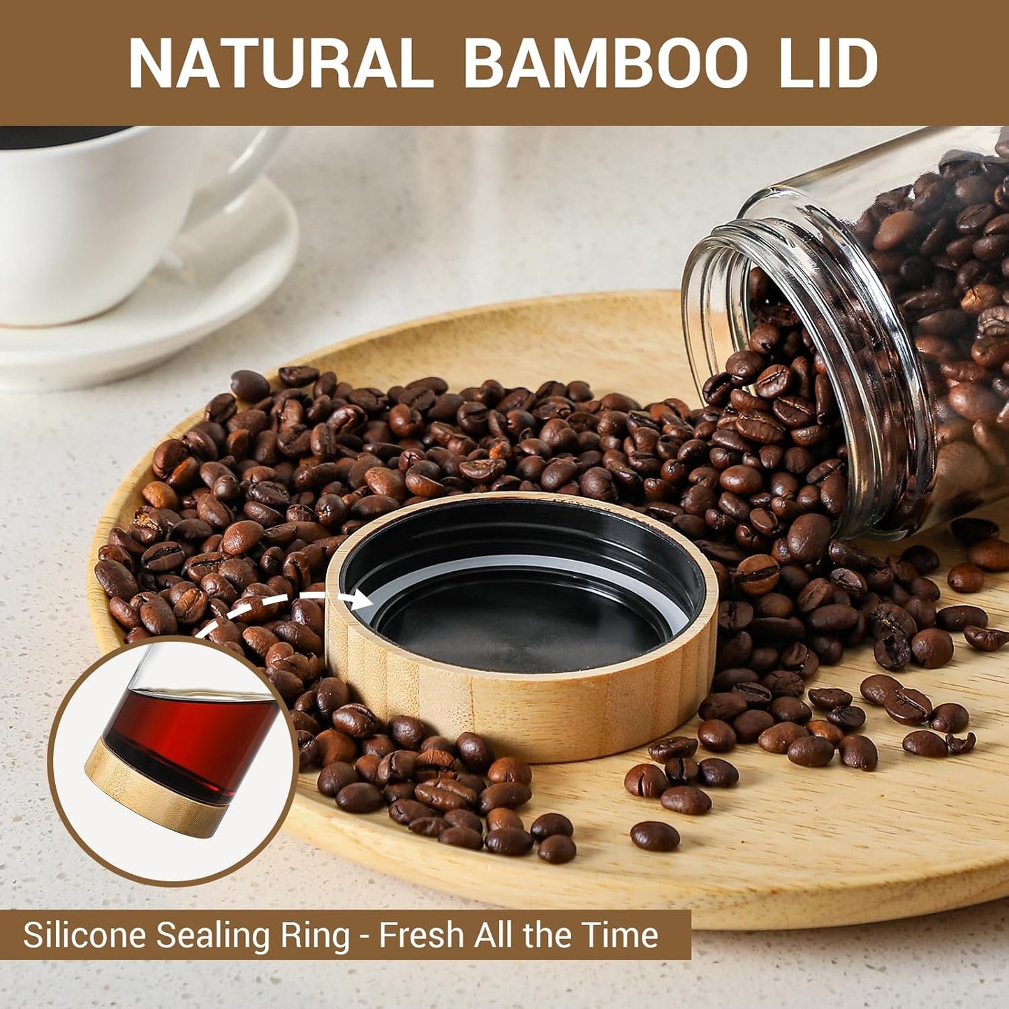 NETANY 6-pack 16oz Glass jars with Airtight Lids, Overnight Oats Containers with Bamboo Lids, Wide mouth Mason Salad jars, Glass Food Storage Containers for Snacks Yogurt Spice Sugar