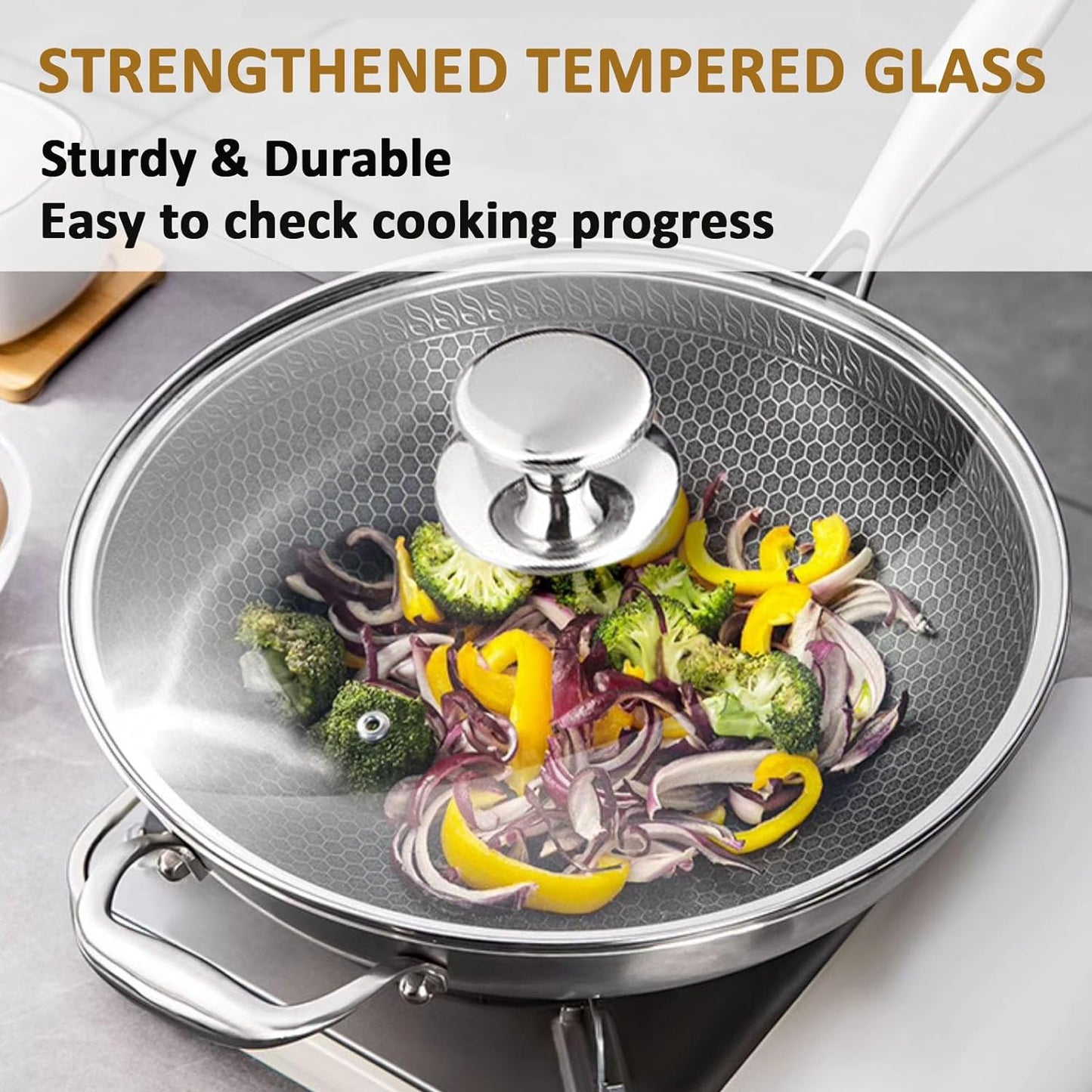 Glass Lid for 12 Inch Stainelss Steel Cast Iron Skillets Frying Pans, 30cm Tempered Lids for Dutch Ovens, 12 In Pan Cover with Stainless Steel Rim for Stock Pots, Dishwasher Safe