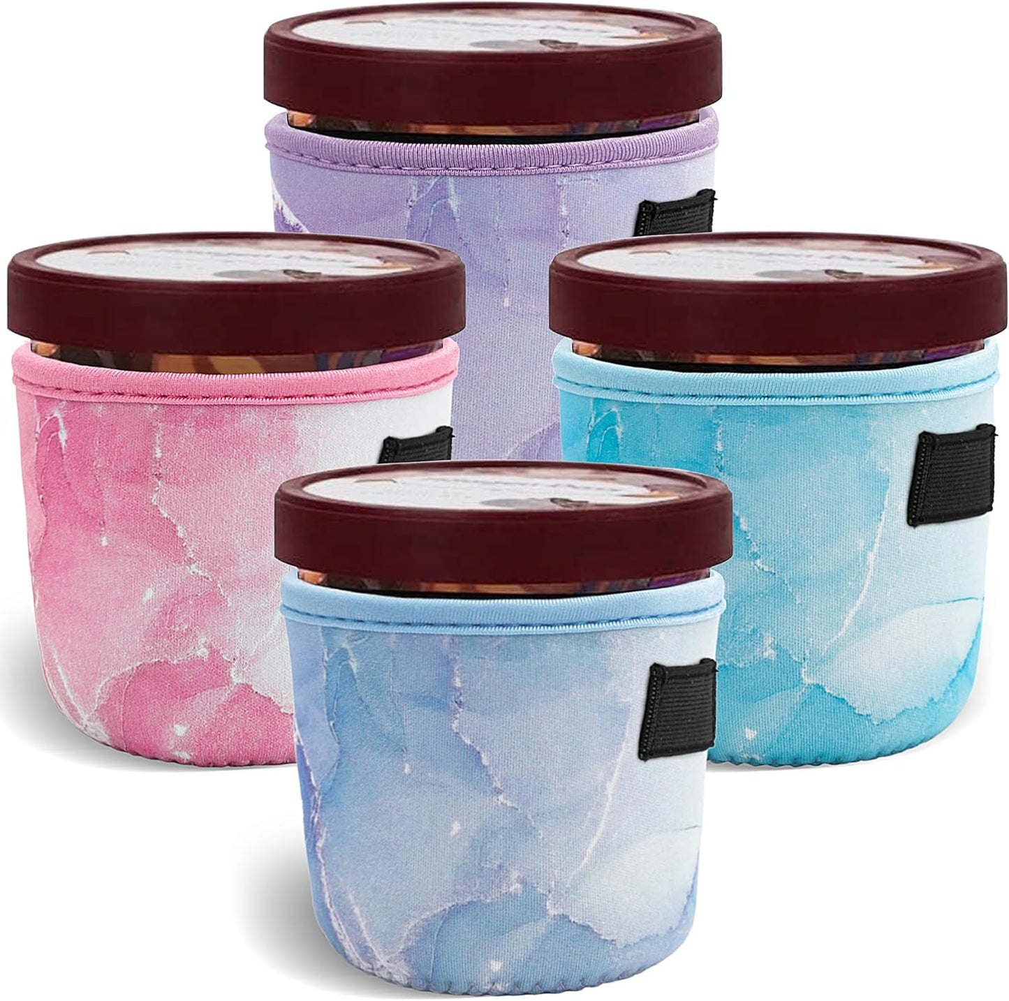 4 Pack Pint Size Ice Cream Sleeves Cozy Neoprene Cover with Spoon Holder Reusable Insulators Cream Sleeves (4 Pack B)